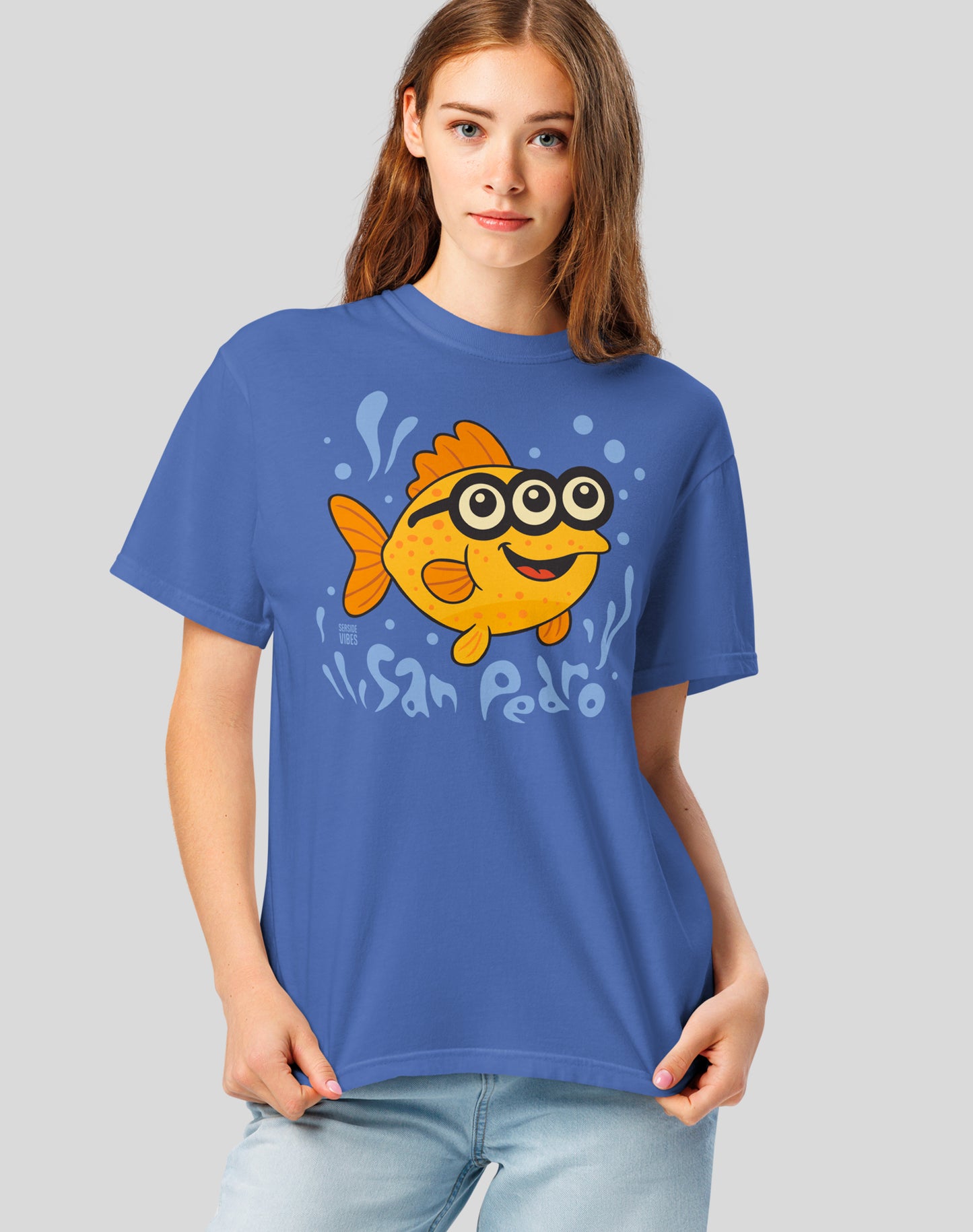 Unisex: San Pedro 3-Eyed Flounder Tee - 100% Cotton | Mystic Blue