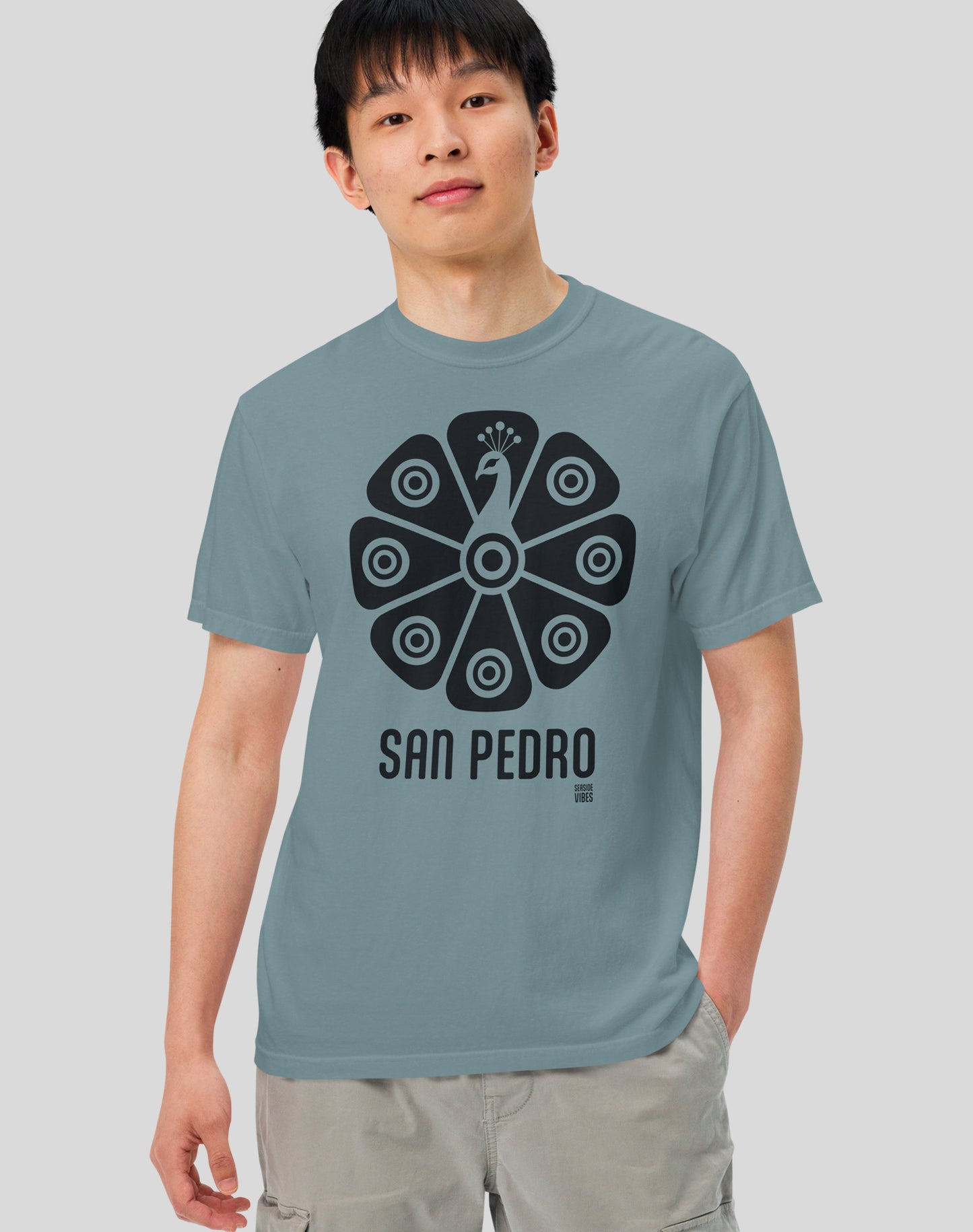 Unisex: San Pedro Tribal Peacock Tee - 100% Cotton | Ice Blue