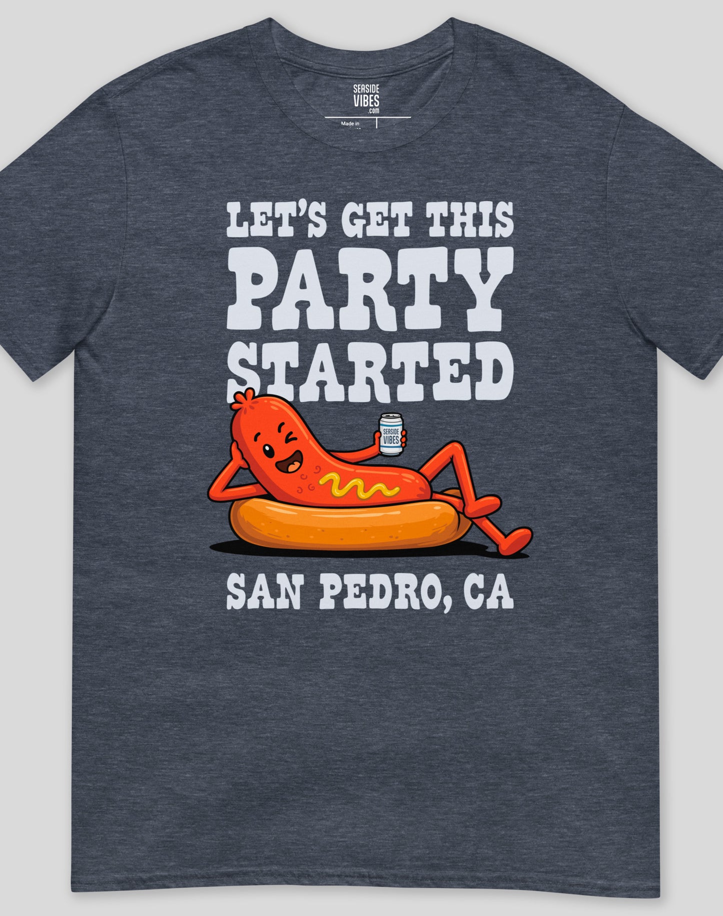 Let's Get This Party Started San Pedro Hot Dog Tee - Unisex | Heather Navy