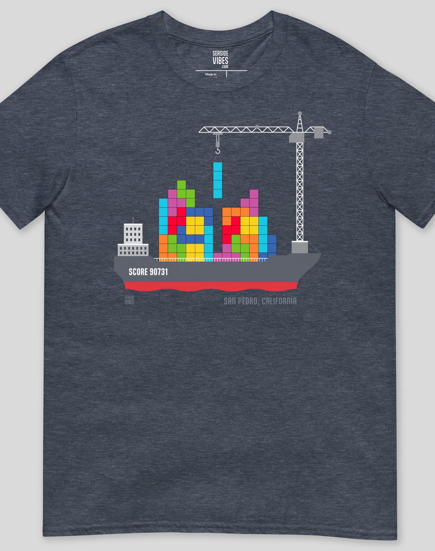San Pedro Tetris Container Ship Tee - Unisex | Heather Navy