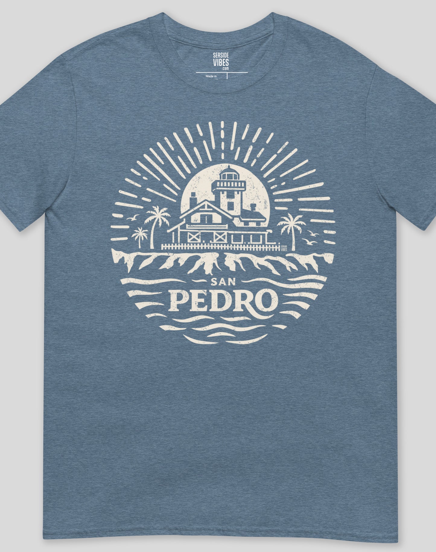 Point Fermin Lighthouse Sunrise Tee - Unisex | Heather Indigo