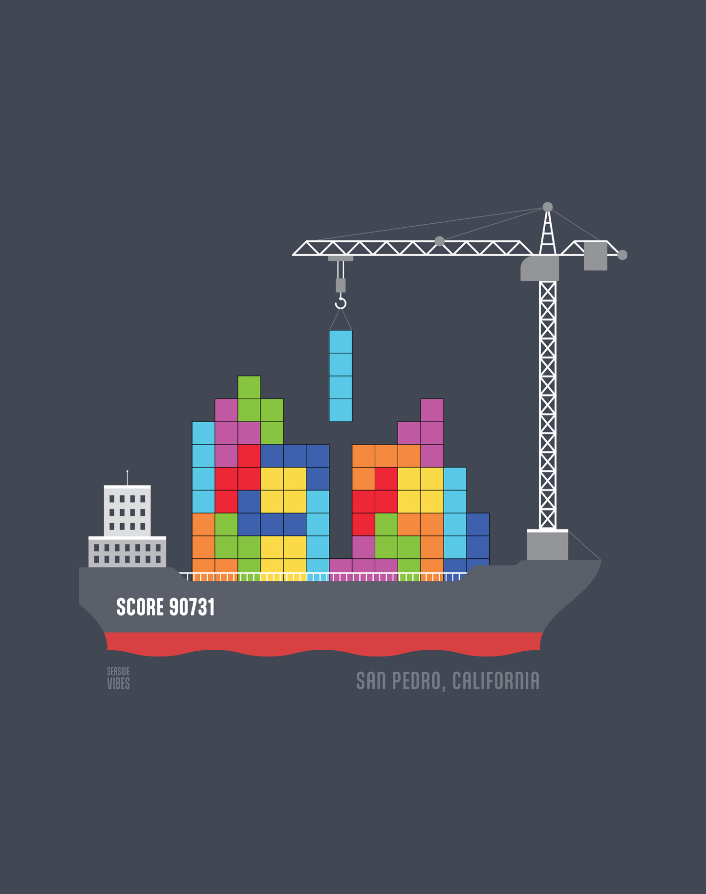 San Pedro Tetris Container Ship Tee - Unisex | Heather Navy