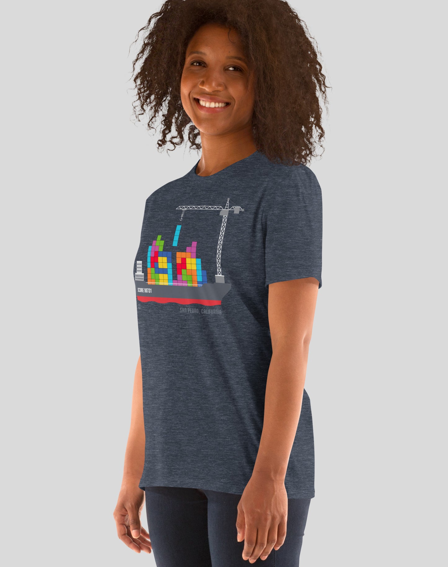 San Pedro Tetris Container Ship Tee - Unisex | Heather Navy