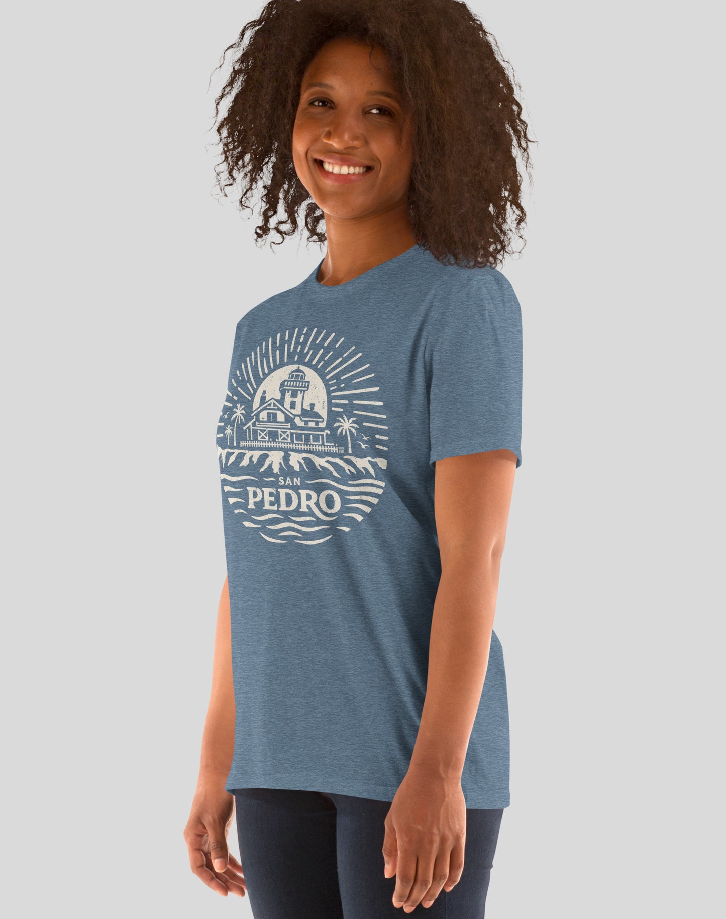 Point Fermin Lighthouse Sunrise Tee - Unisex | Heather Indigo