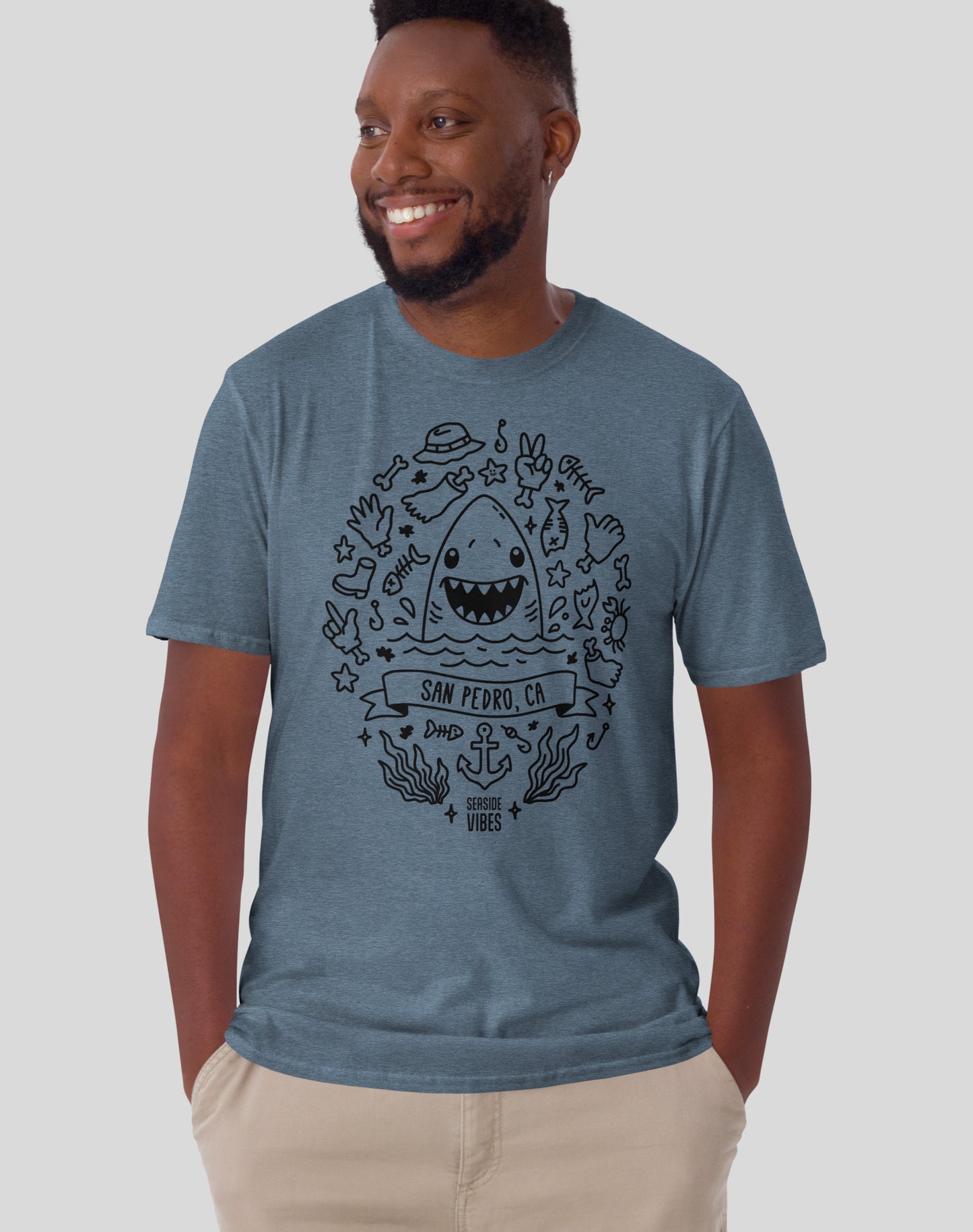 San Pedro Shark Attack! Tee - Unisex | Heather Indigo
