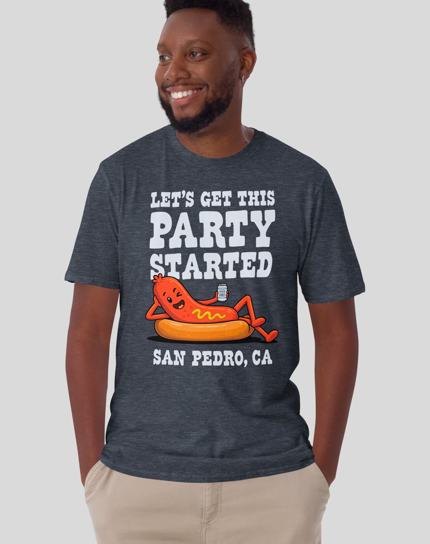 Let's Get This Party Started San Pedro Hot Dog Tee - Unisex | Heather Navy