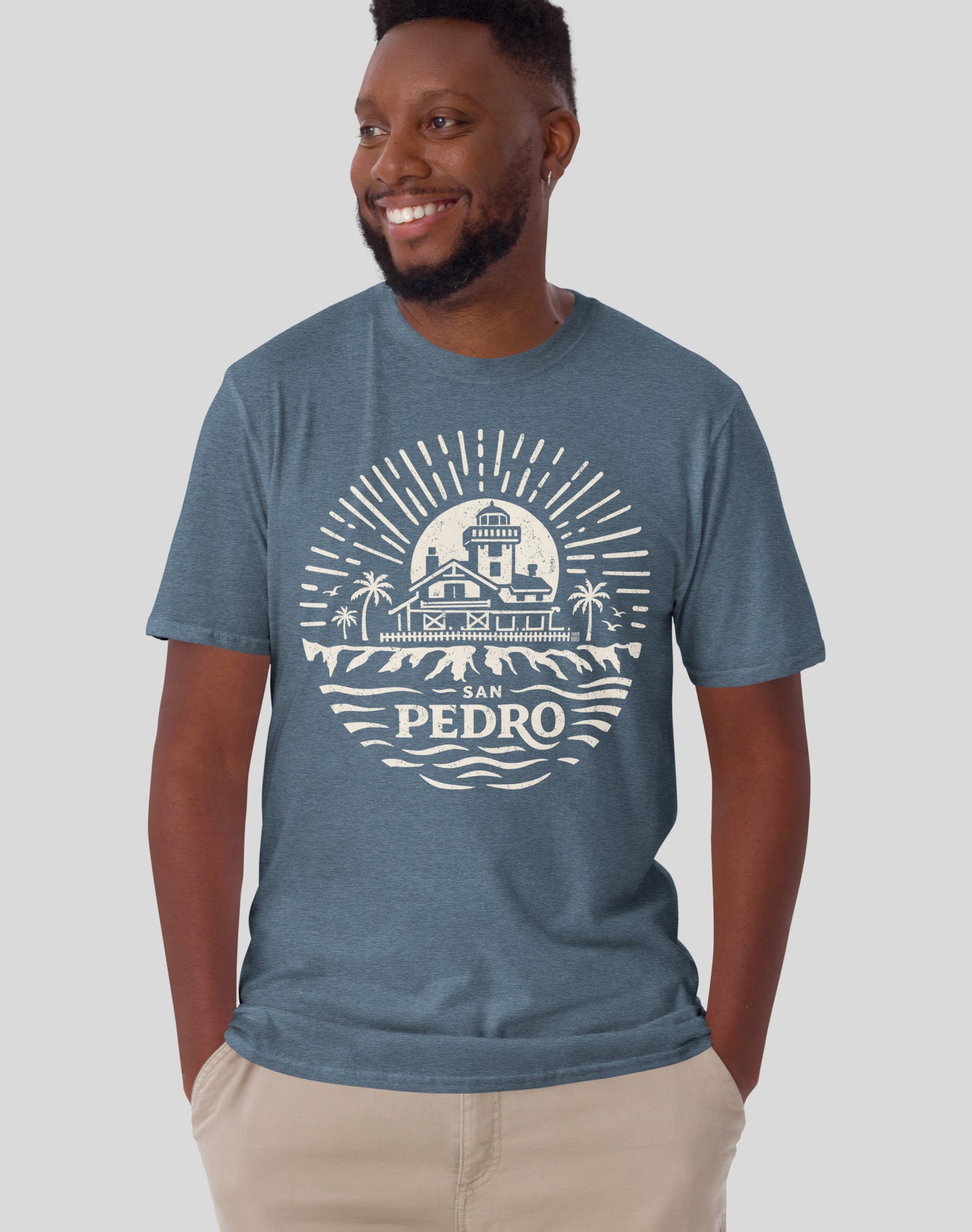 Point Fermin Lighthouse Sunrise Tee - Unisex | Heather Indigo