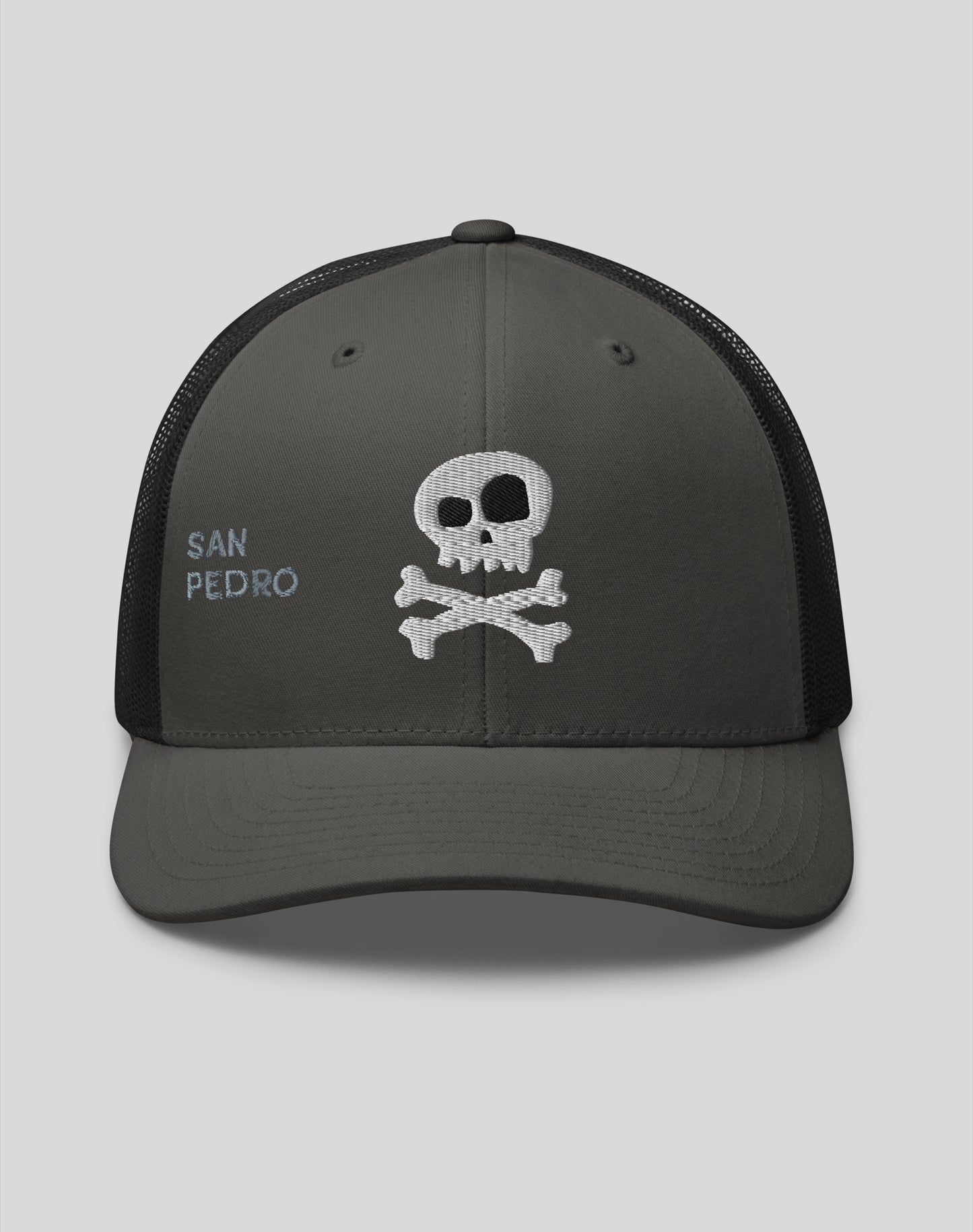 San Pedro Skull and Bones Trucker Hat | Charcoal/Black