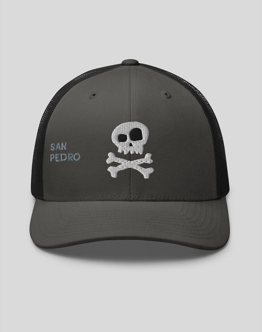 San Pedro Skull and Bones Trucker Hat | Charcoal/Black