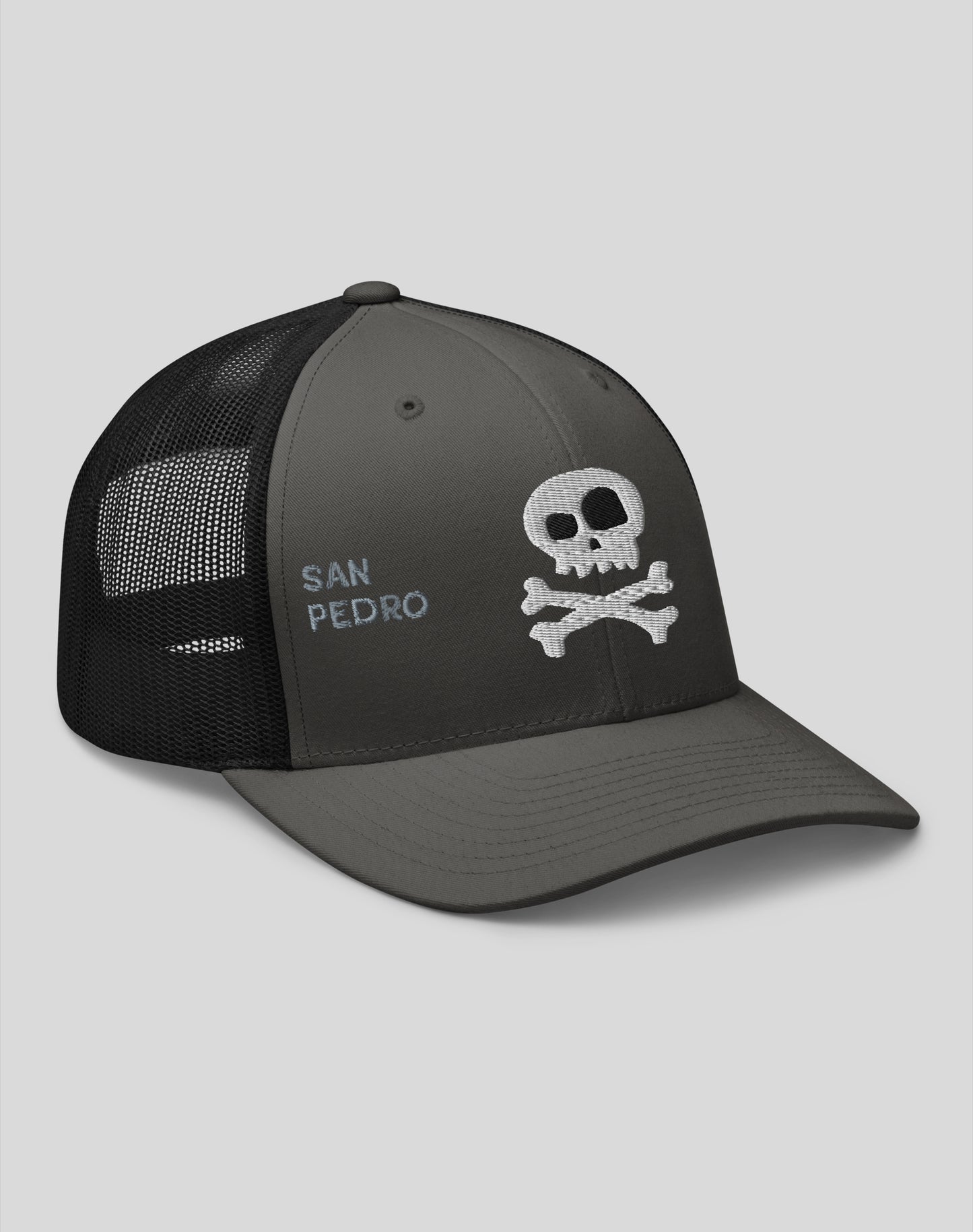 San Pedro Skull and Bones Trucker Hat | Charcoal/Black