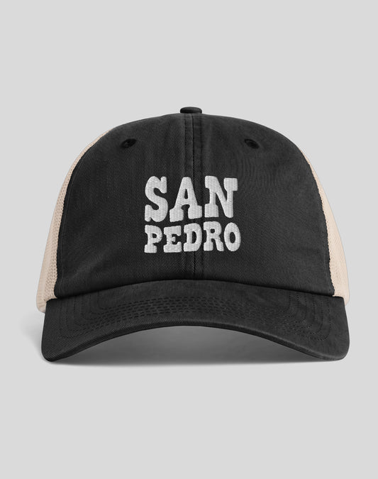 San Pedro Vibes Sunwashed Trucker Hat | Black/Tan