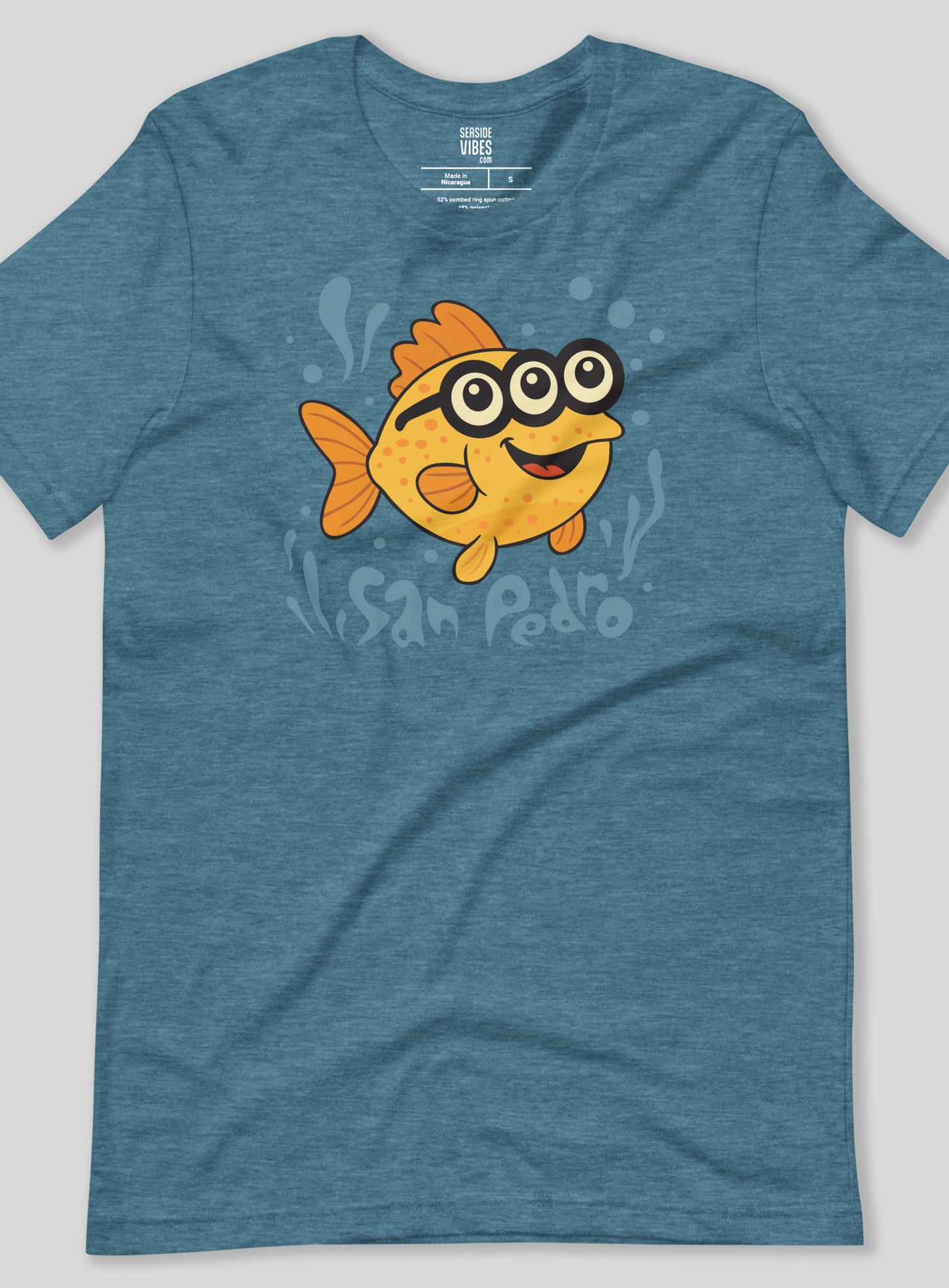 Unisex: San Pedro 3-Eyed Fish Tee - Heather Deep Teal