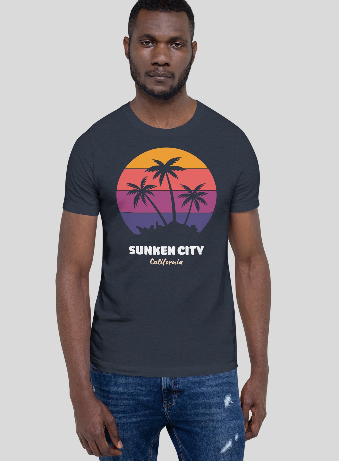 Unisex: Sunken City Sunset Tee - Heather Navy