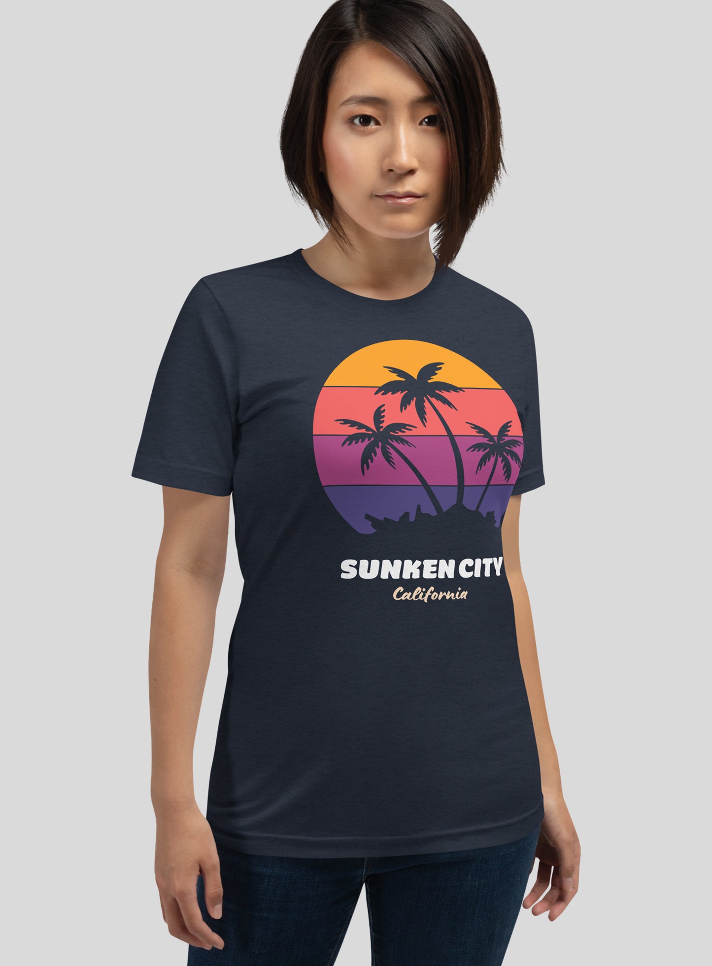 Unisex: Sunken City Sunset Tee - Heather Navy