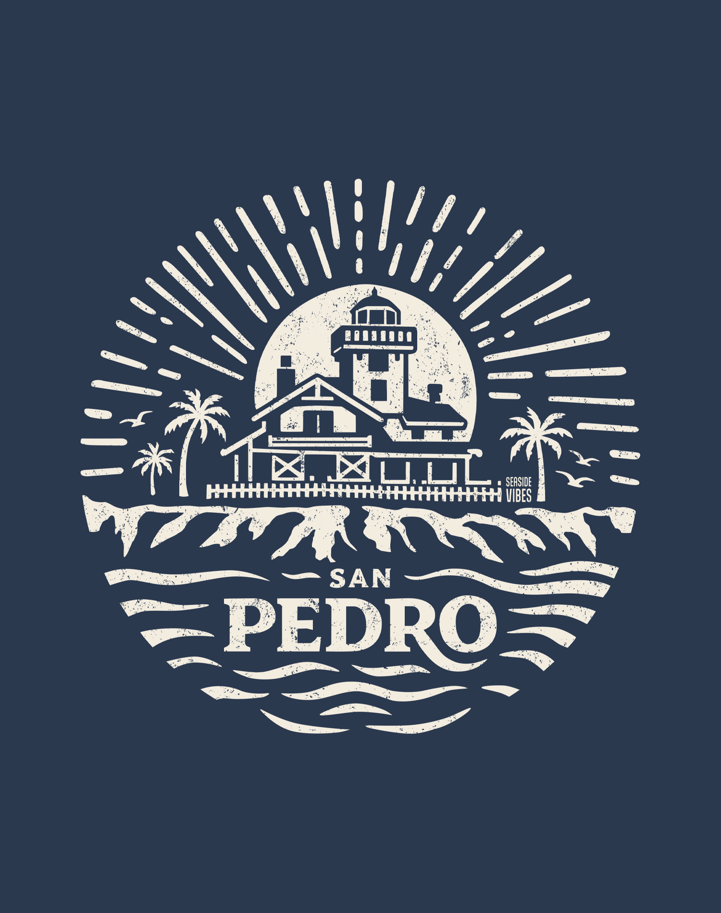 Point Fermin Lighthouse Sunrise Tee - Cotton Blend | Midnight Navy