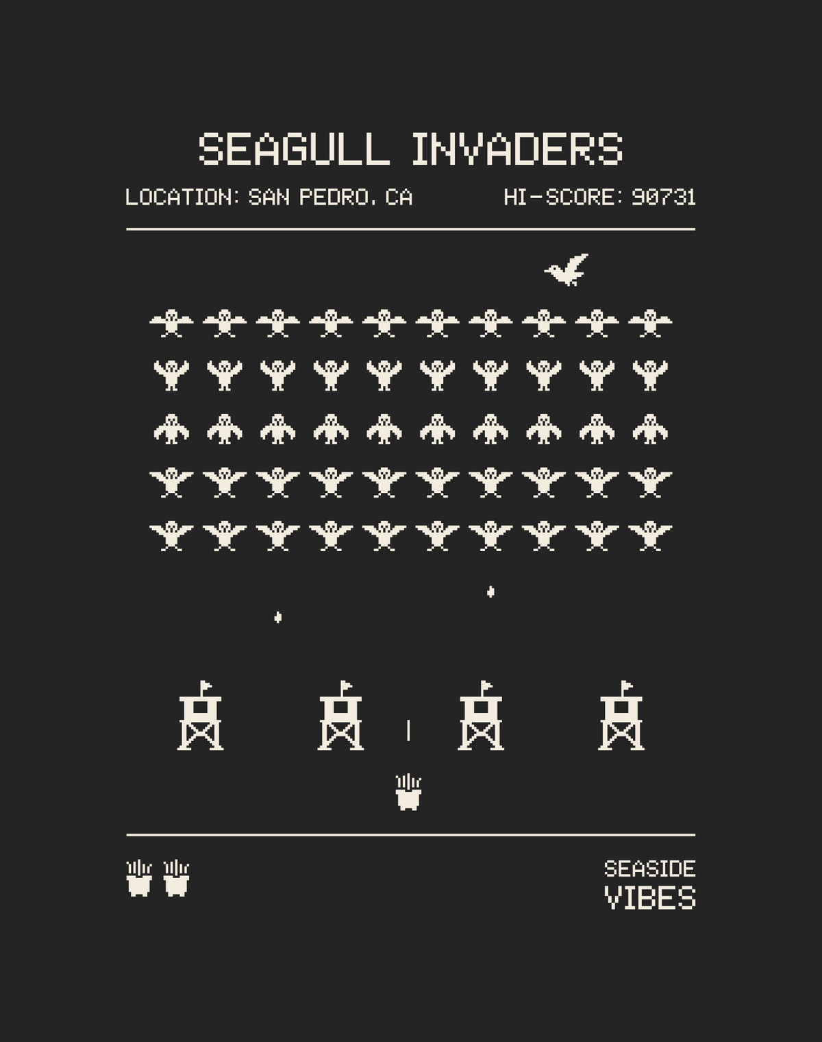 San Pedro Seagull Invaders Tee - Cotton Blend | Charcoal