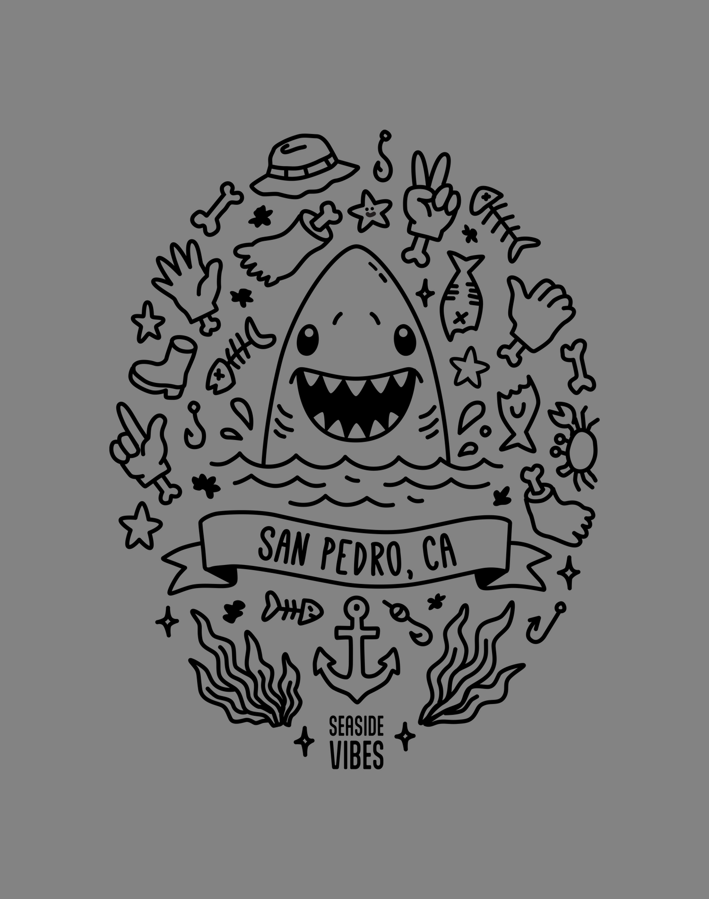 San Pedro Shark Attack! Tee - Cotton Blend | Dark Heather Gray