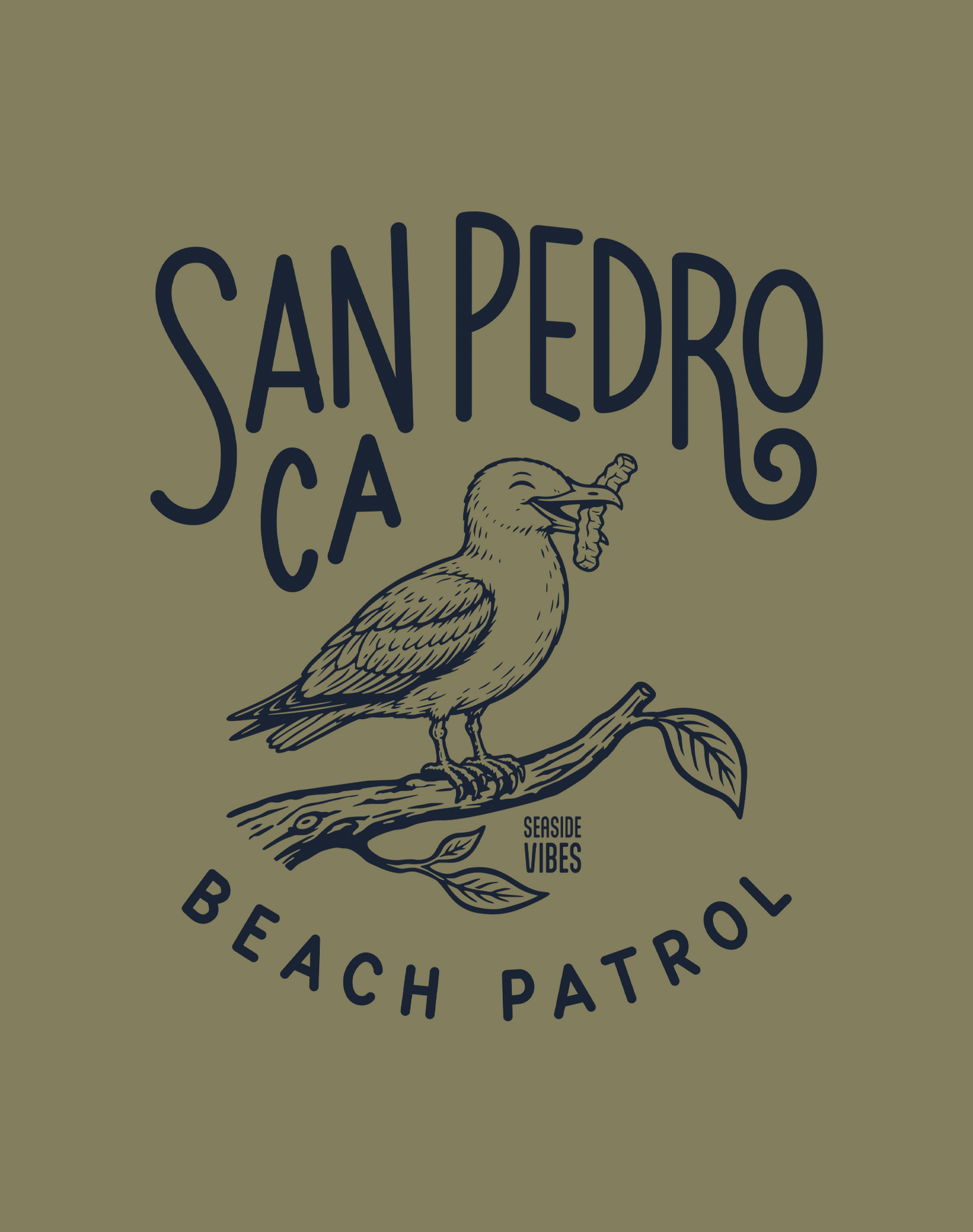 San Pedro Beach Patrol Seagull Tee - Cotton Blend | Military Green