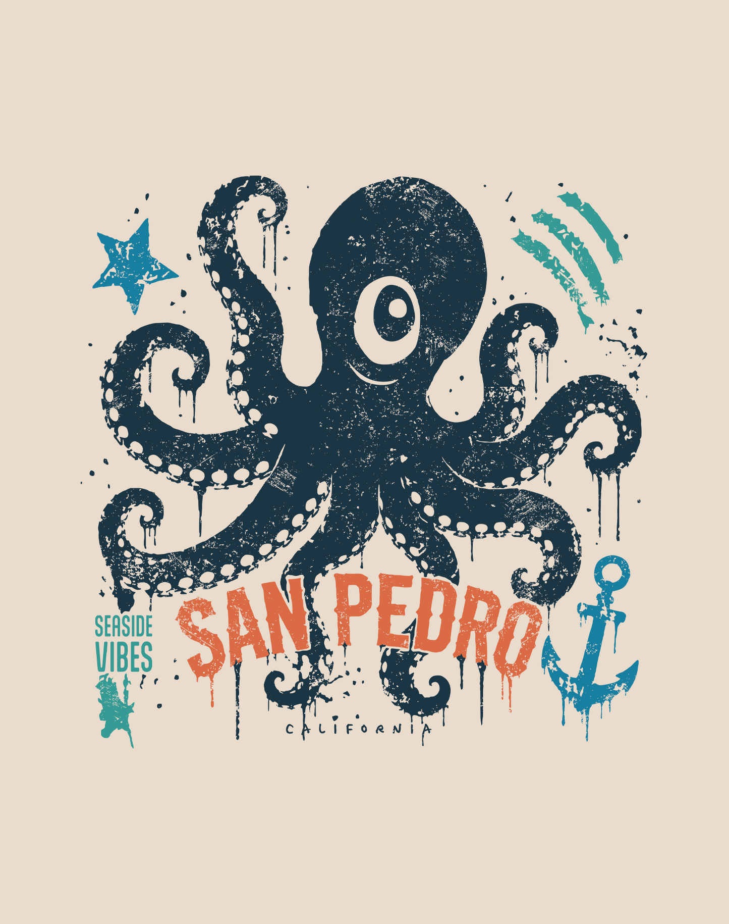 San Pedro One-Eyed Octopus Tee - Cotton Blend | Sand