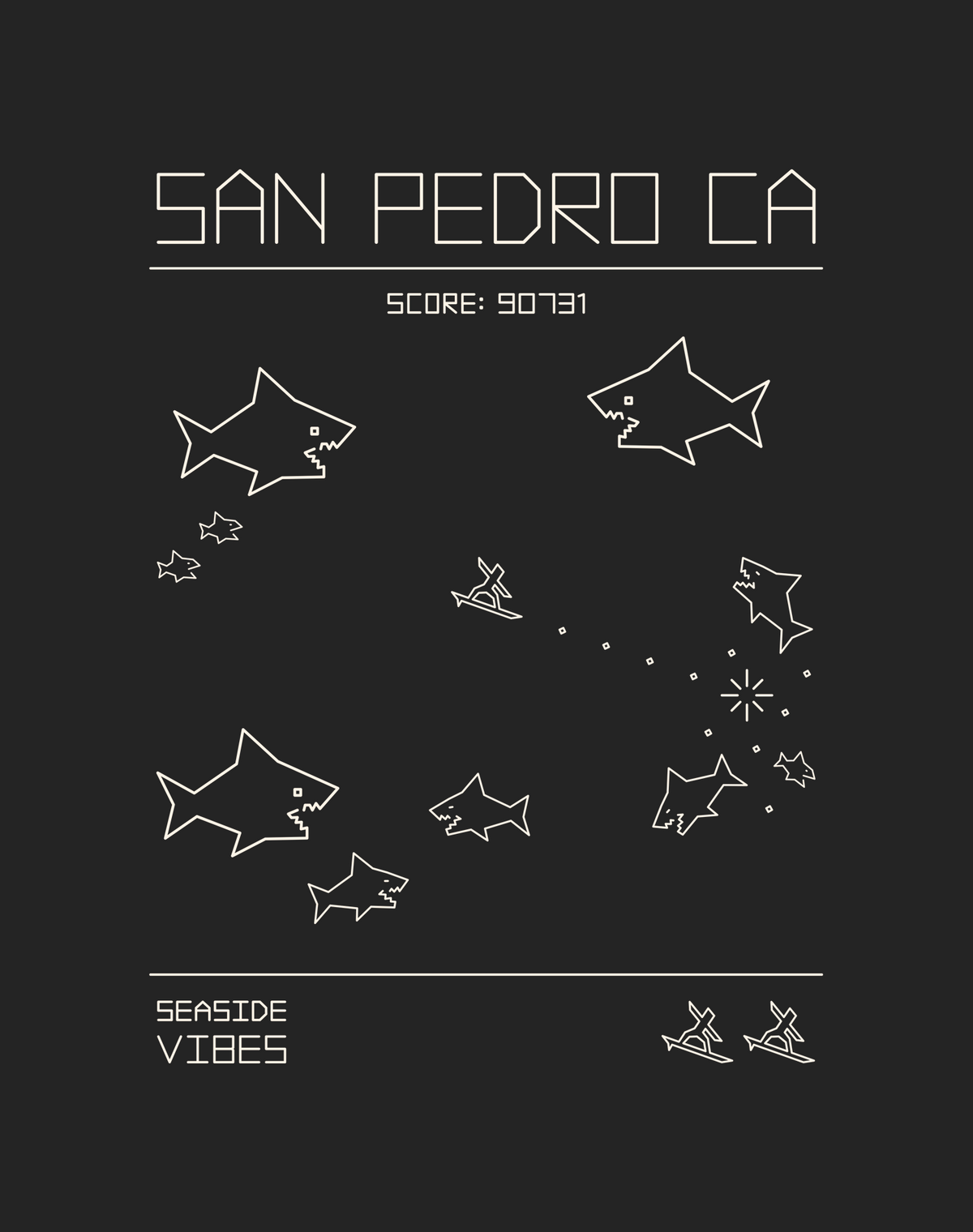 San Pedro 80s Shark Frenzy Tee- Cotton Blend | Charcoal