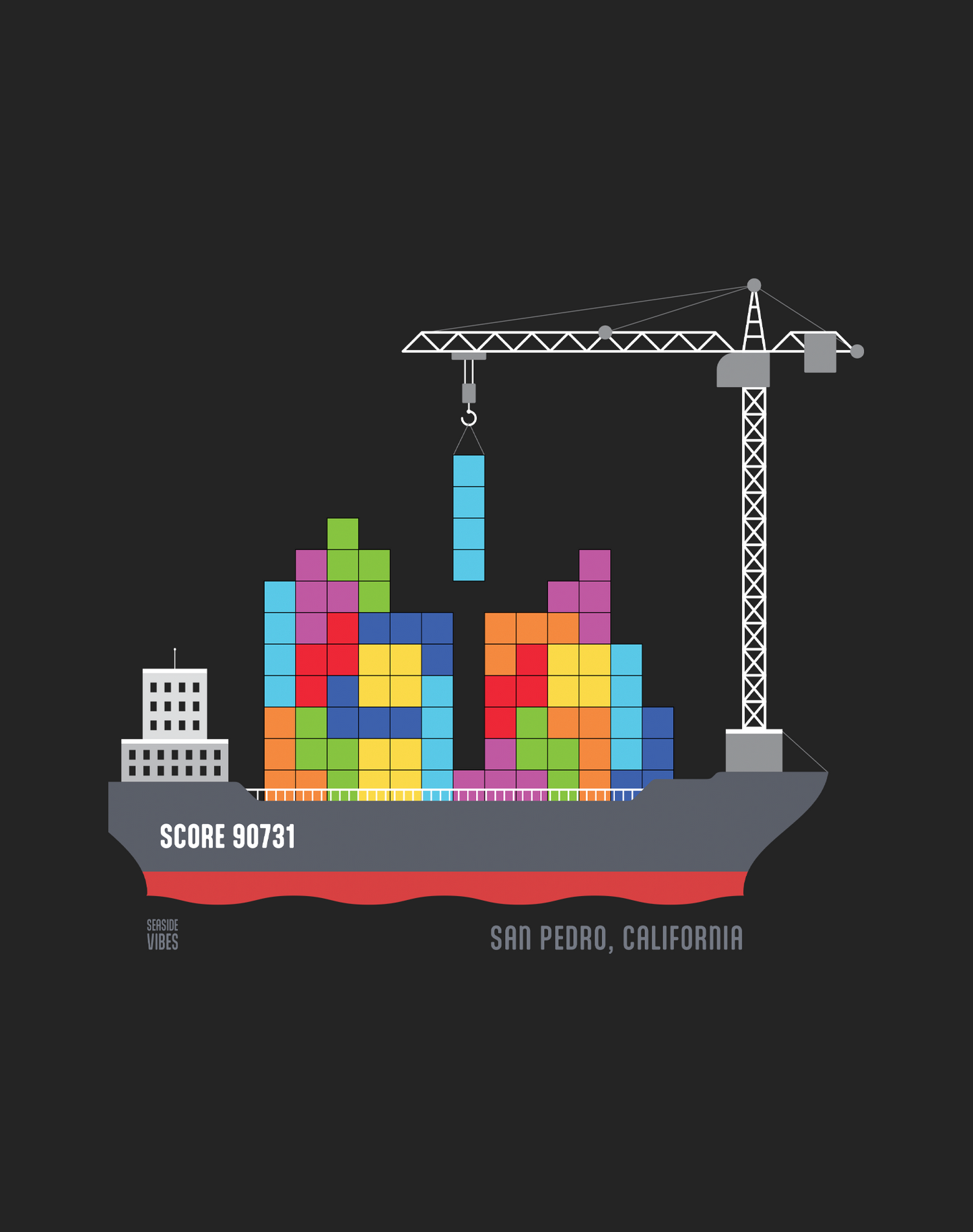 San Pedro Tetris Container Ship Tee- Cotton Blend | Charcoal