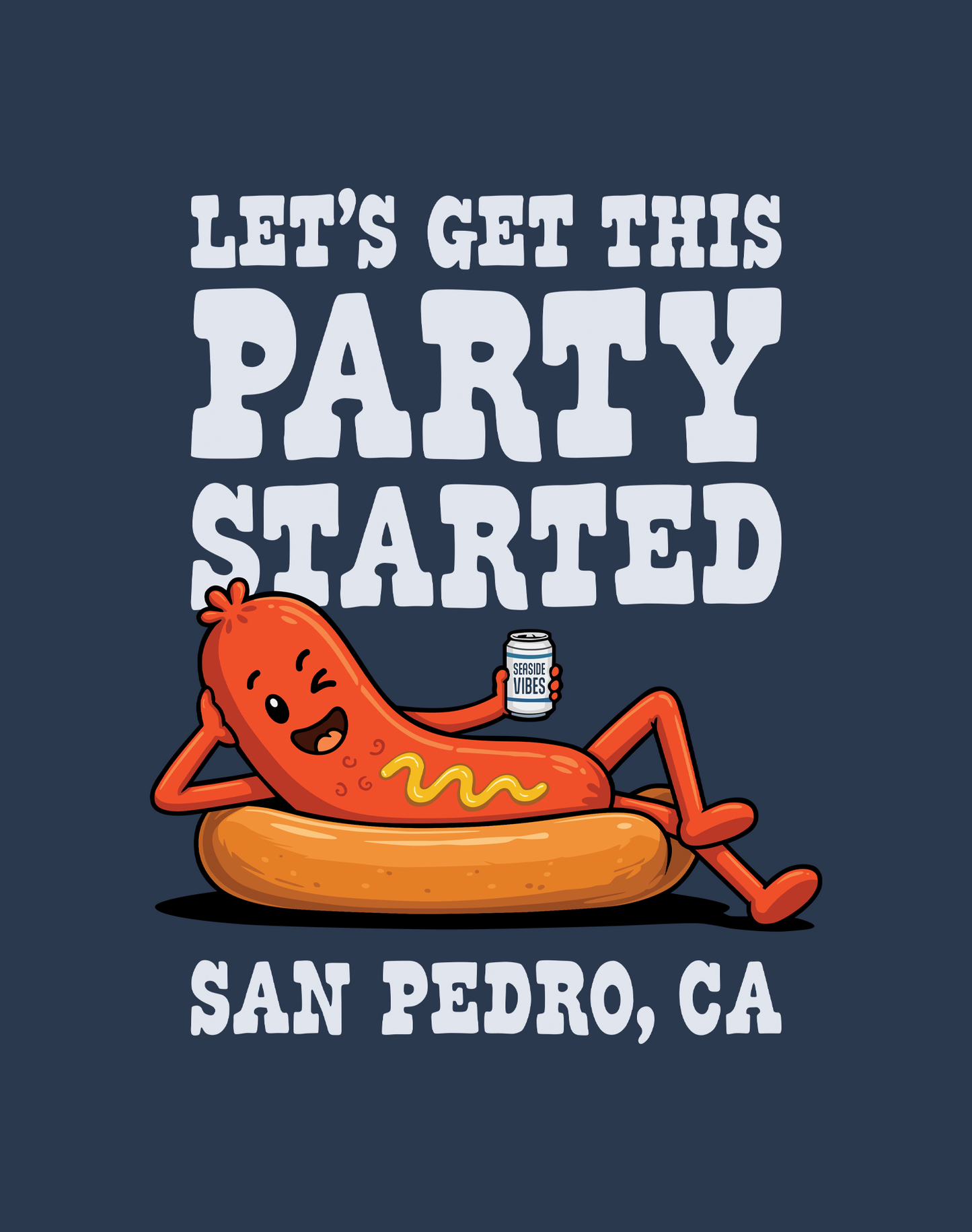 Let's Get This Party Started San Pedro Hot Dog Tee - Cotton Blend | Midnight Navy