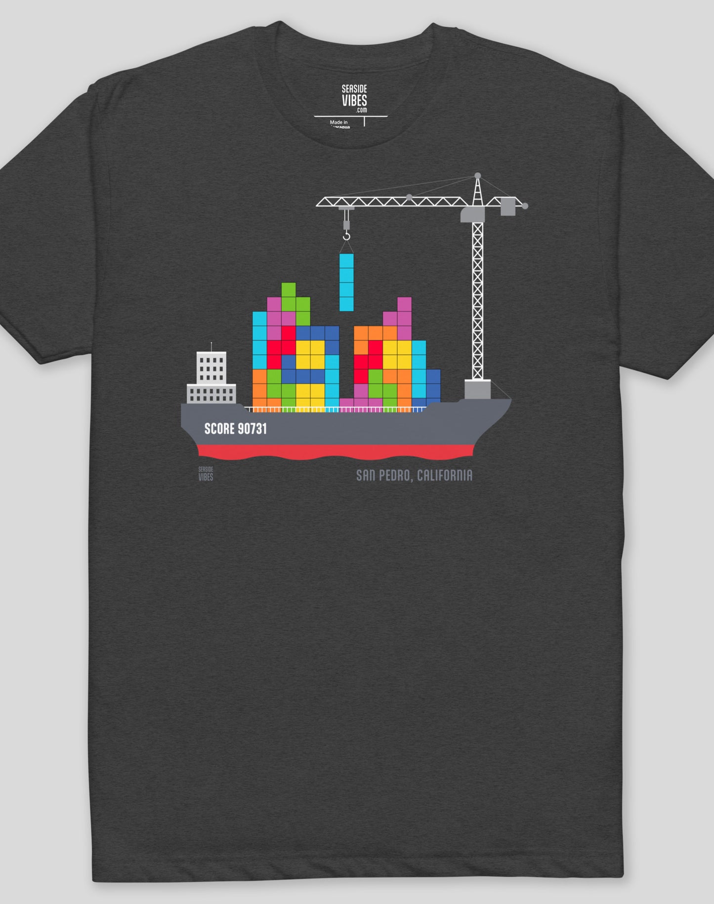 San Pedro Tetris Container Ship Tee- Cotton Blend | Charcoal