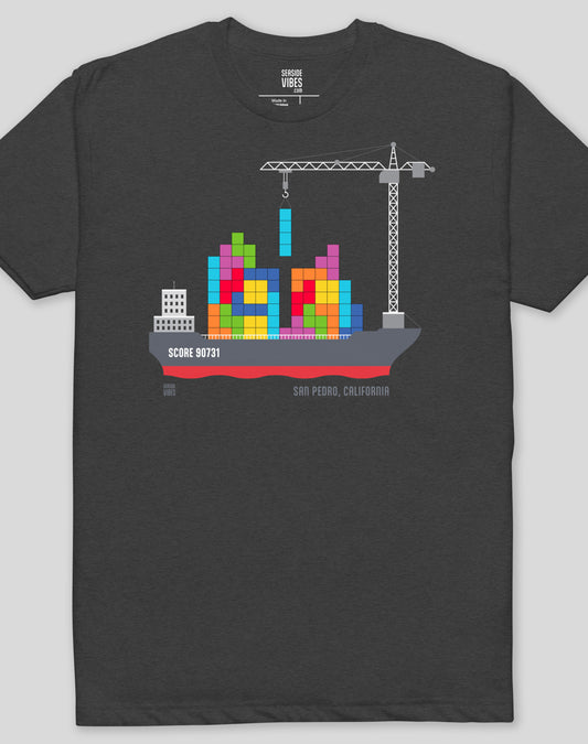 San Pedro Tetris Container Ship Tee- Cotton Blend | Charcoal