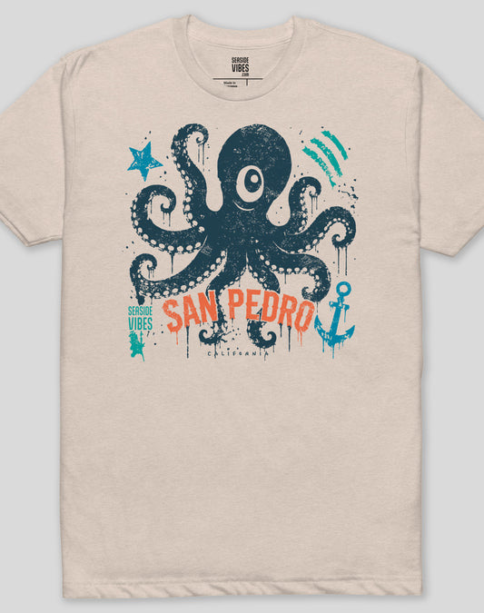 San Pedro One-Eyed Octopus Tee - Cotton Blend | Sand