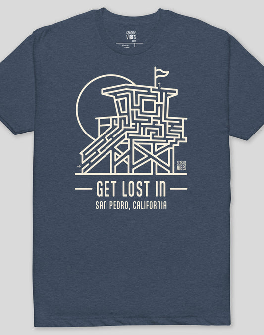 Get Lost In San Pedro Lifeguard Tower Maze Tee - Cotton Blend | Midnight Navy