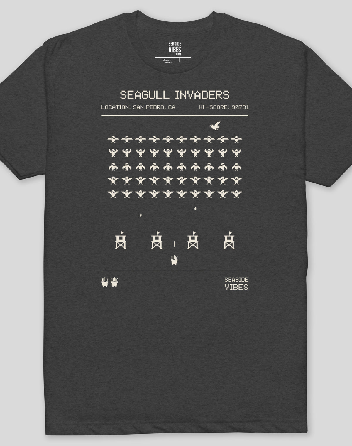 San Pedro Seagull Invaders Tee - Cotton Blend | Charcoal
