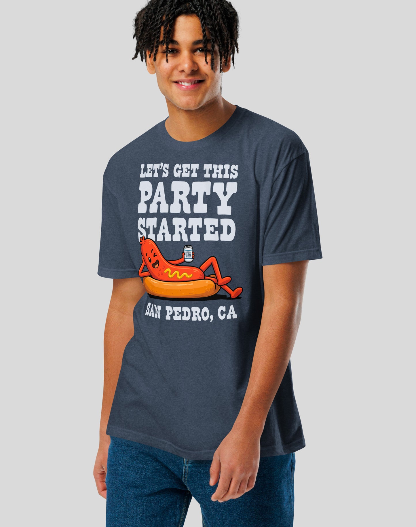 Let's Get This Party Started San Pedro Hot Dog Tee - Cotton Blend | Midnight Navy