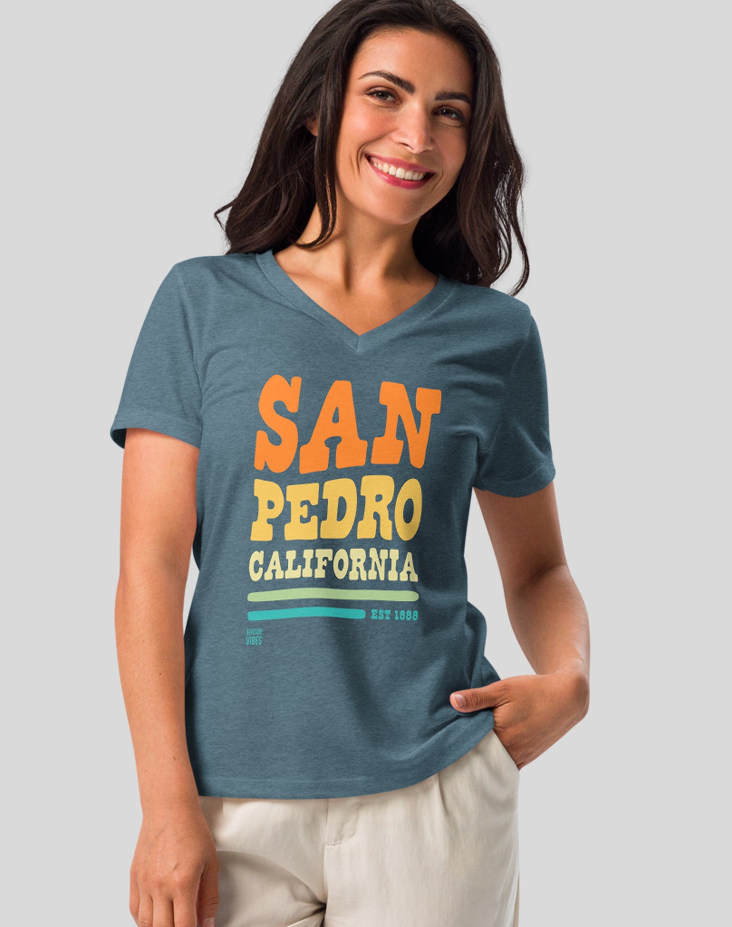 V-Neck: San Pedro Vibes Tee | Heather Slate