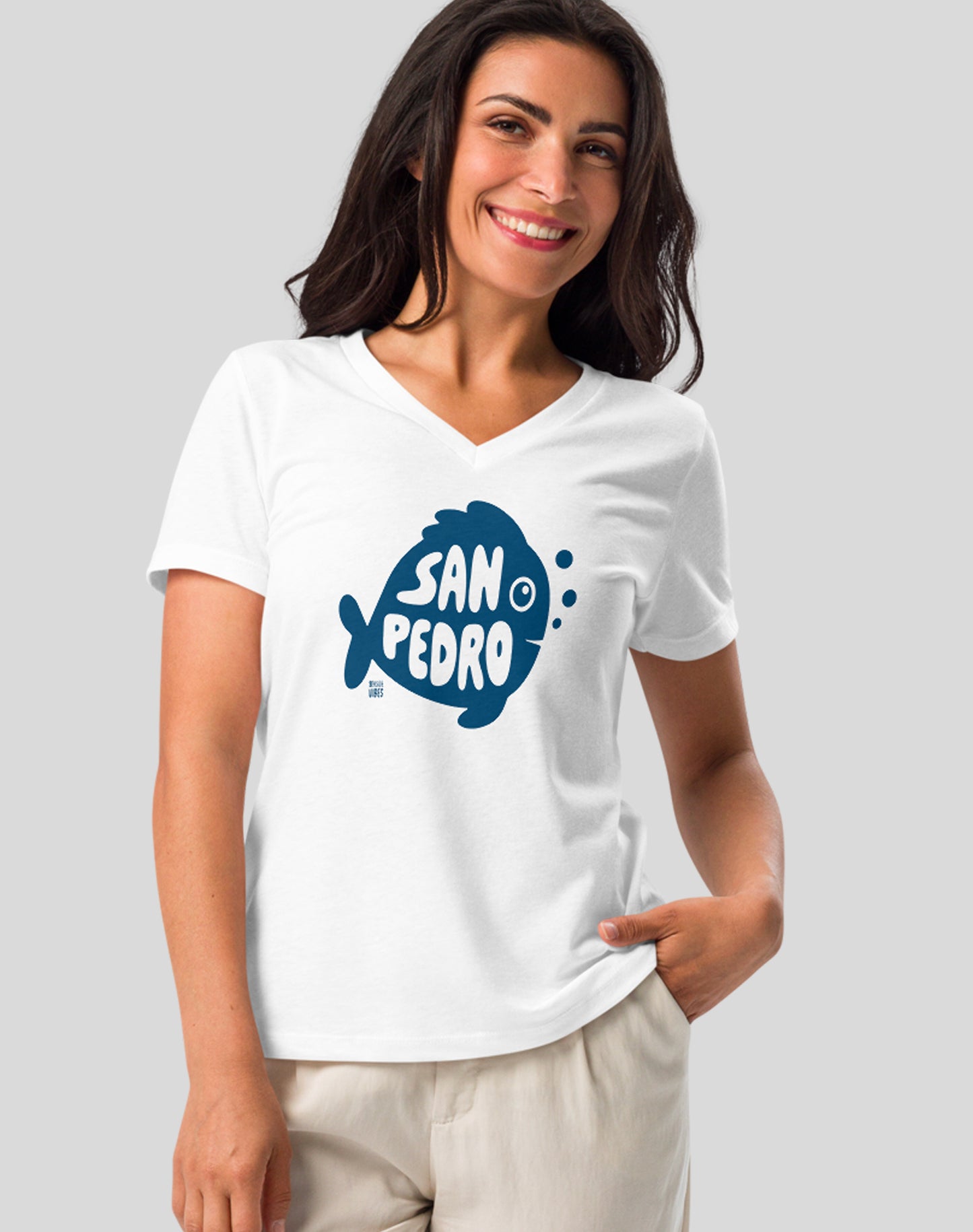 V-Neck: San Pedro Flounder Tee | White