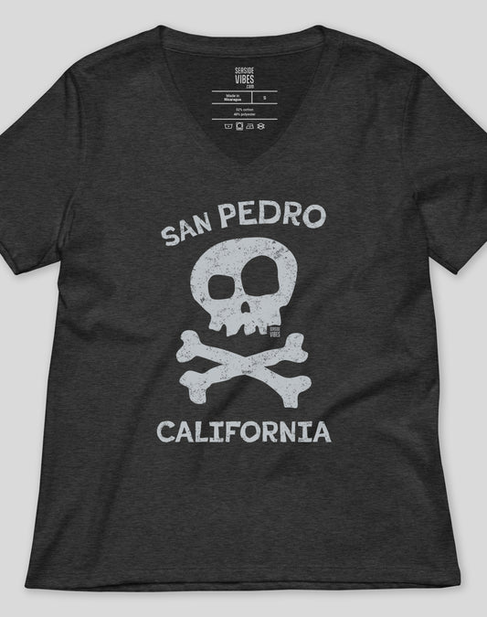 V-Neck: San Pedro Skull and Bones Tee | Dark Grey Heather