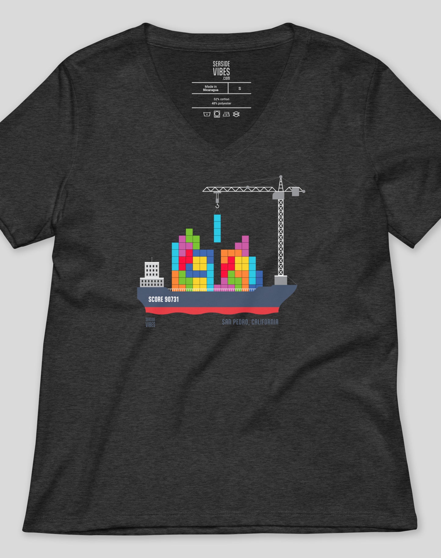 V-Neck: San Pedro Tetris Tee | Dark Grey Heather