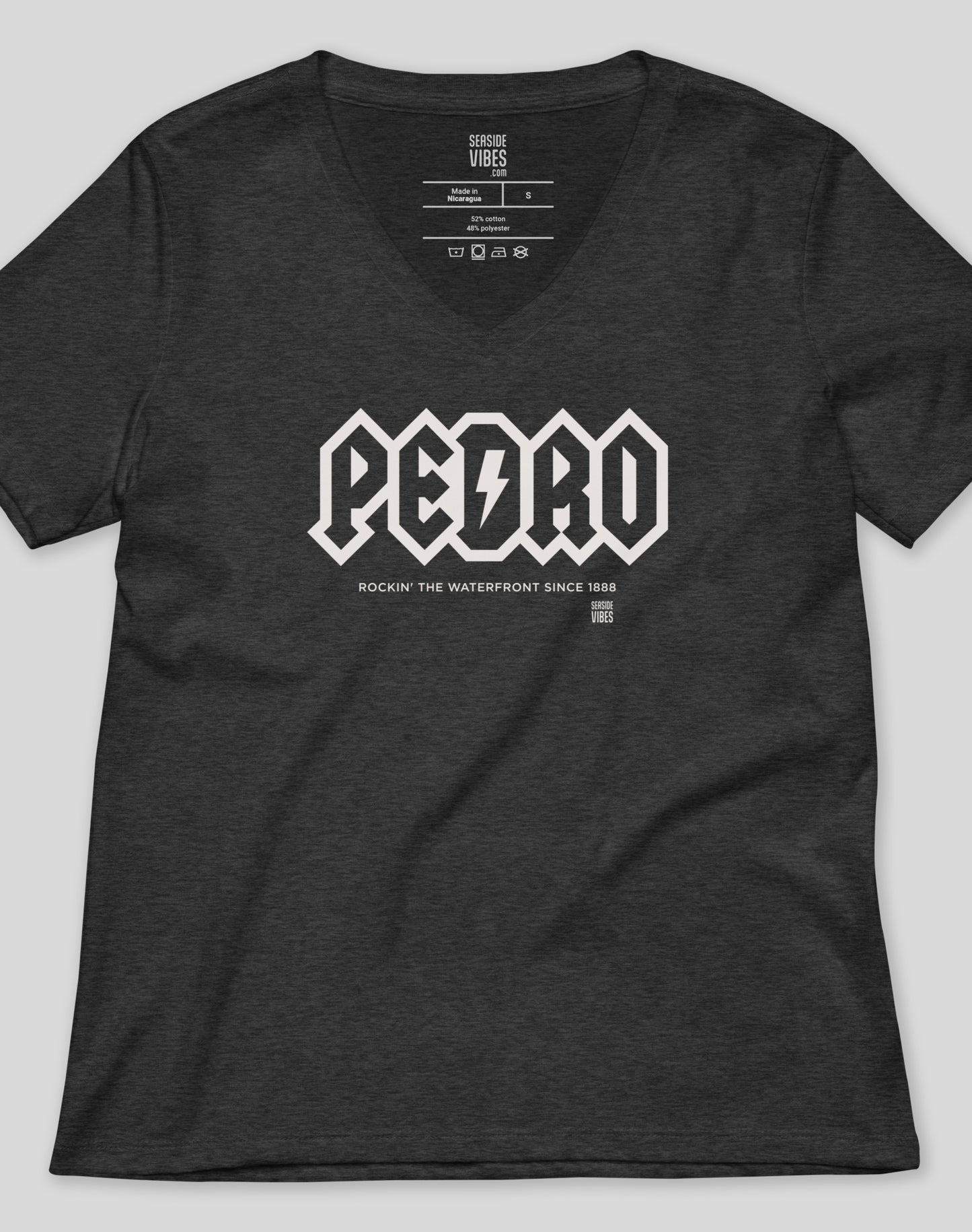 V-Neck: San Pedro Rocks Tee | Dark Grey Heather