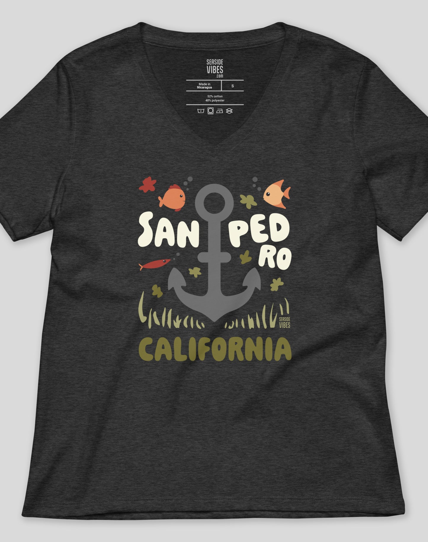 V-Neck: San Pedro Anchor Tee | Dark Grey Heather