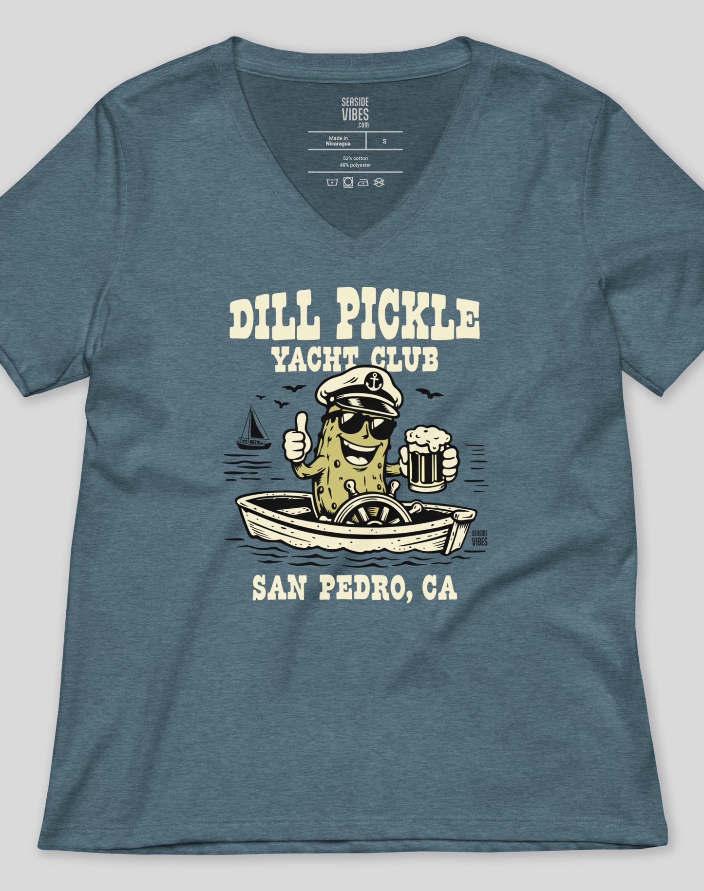 V-Neck: San Pedro Dill Pickle Yacht Club Tee | Heather Slate