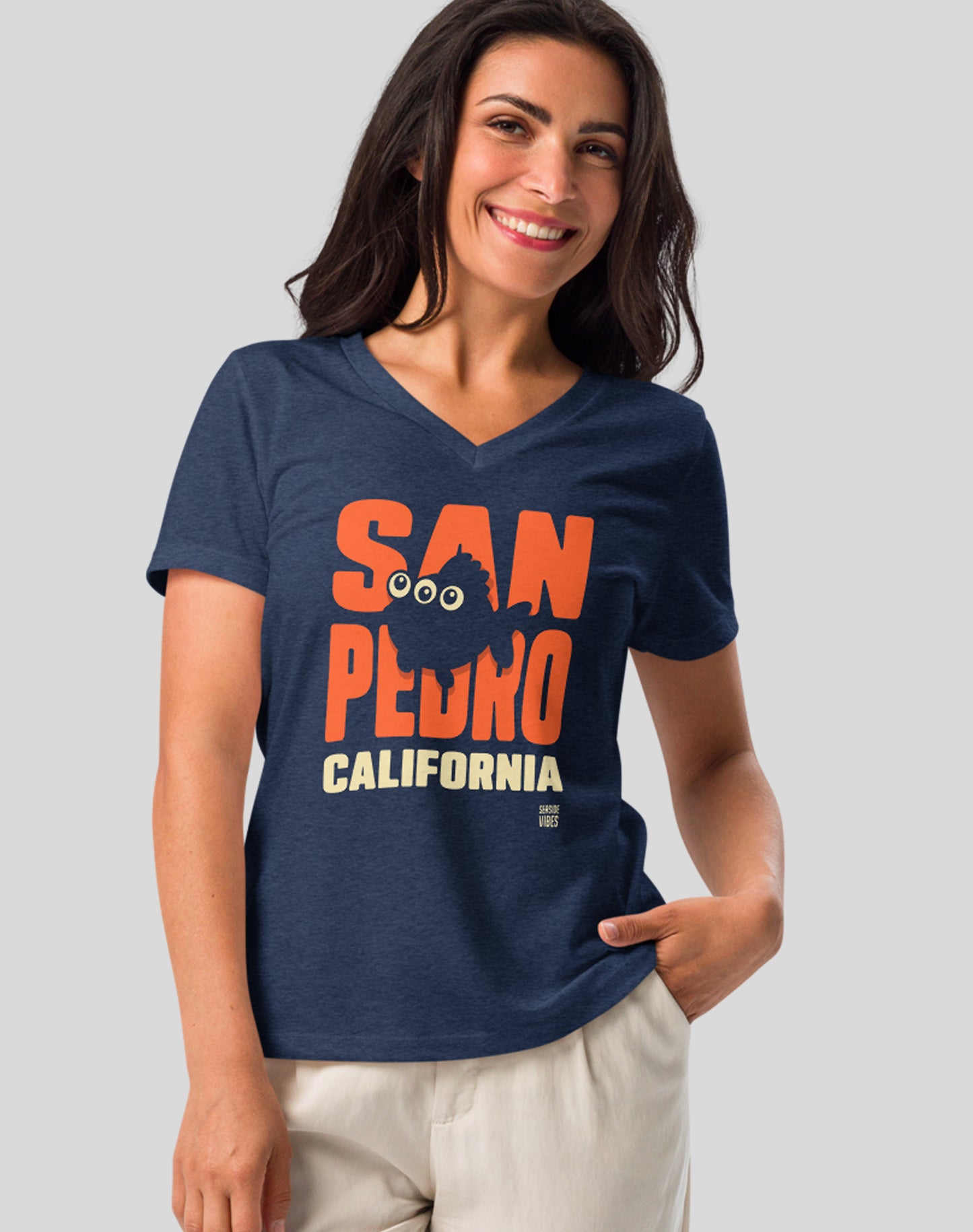 V-Neck: All Eyes on Pedro Tee | Heather Navy