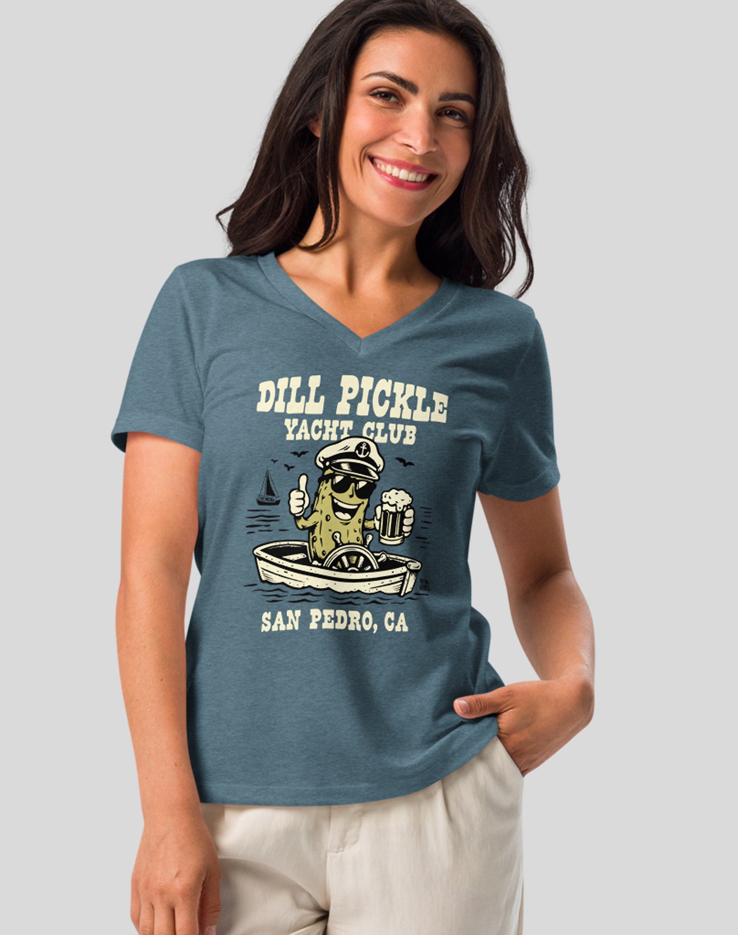 V-Neck: San Pedro Dill Pickle Yacht Club Tee | Heather Slate