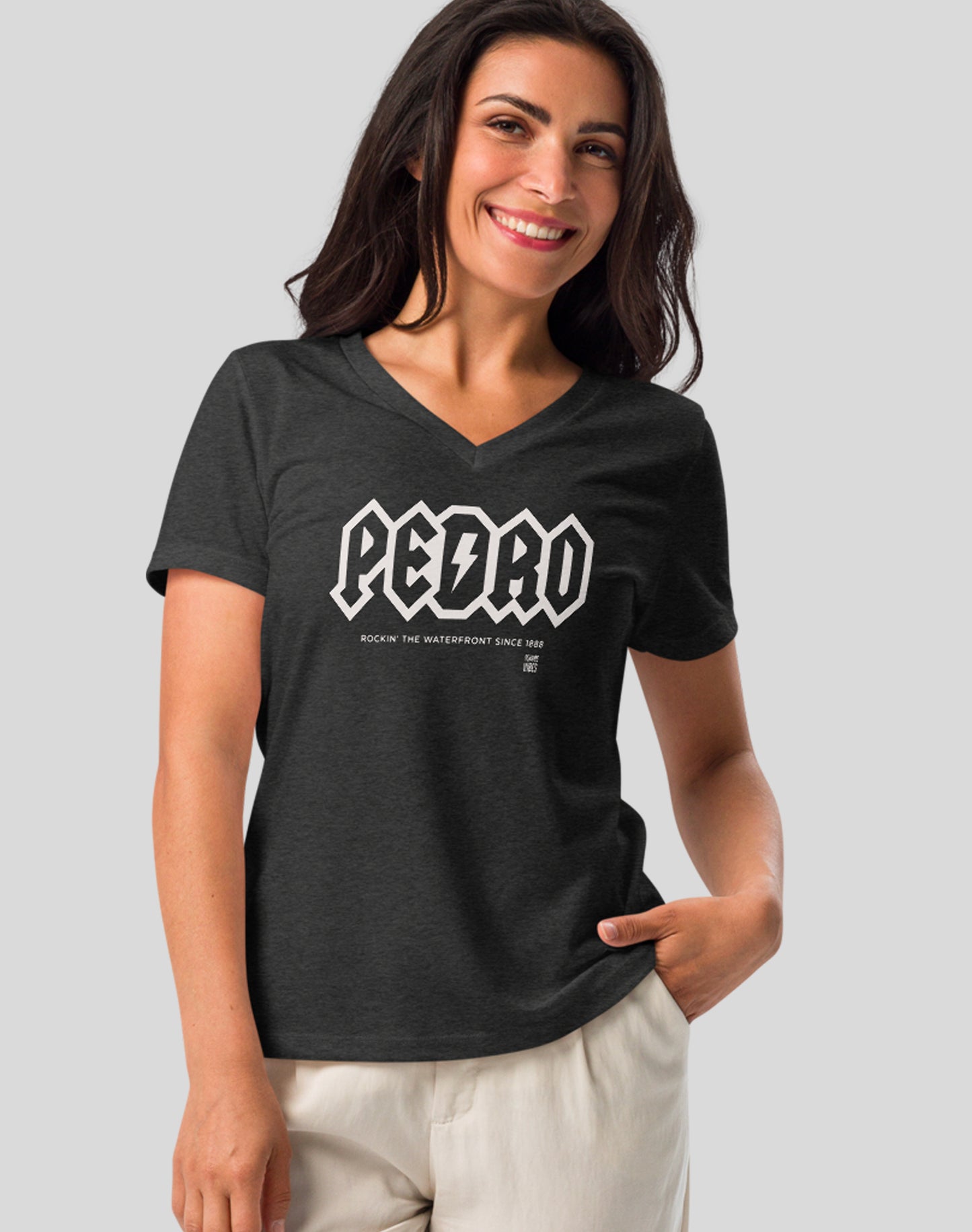 V-Neck: San Pedro Rocks Tee | Dark Grey Heather