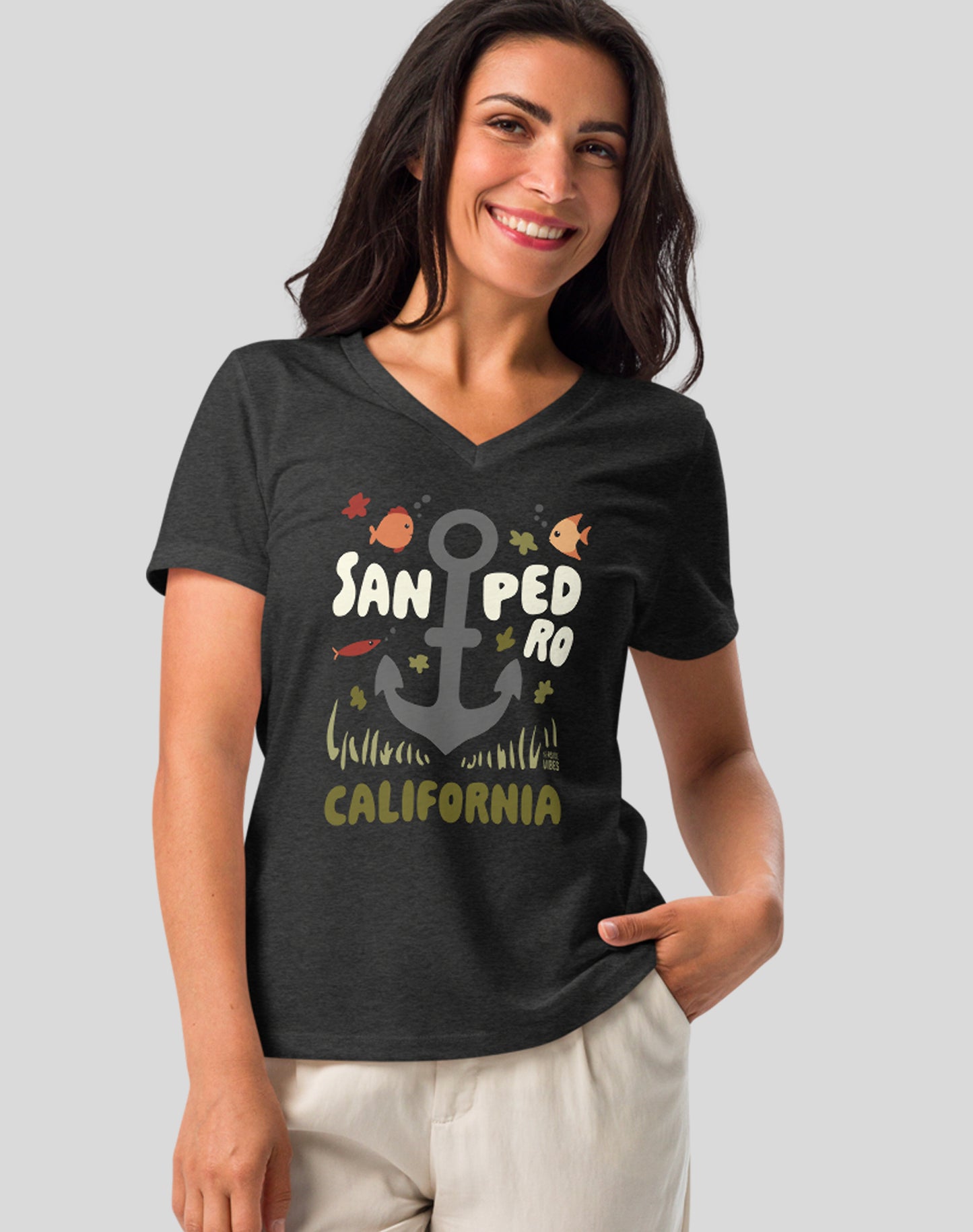 V-Neck: San Pedro Anchor Tee | Dark Grey Heather