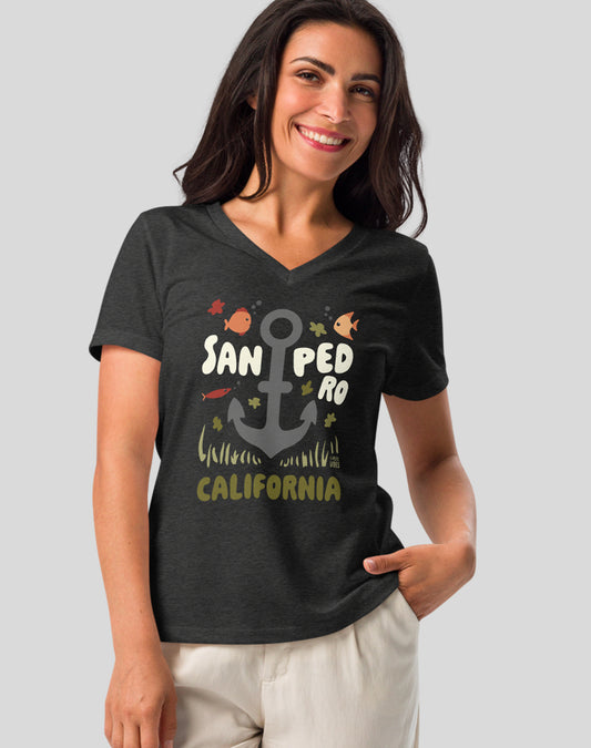 V-Neck: San Pedro Anchor Tee | Dark Grey Heather