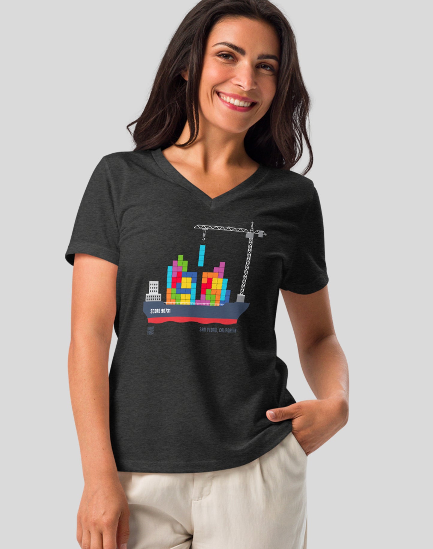 V-Neck: San Pedro Tetris Tee | Dark Grey Heather