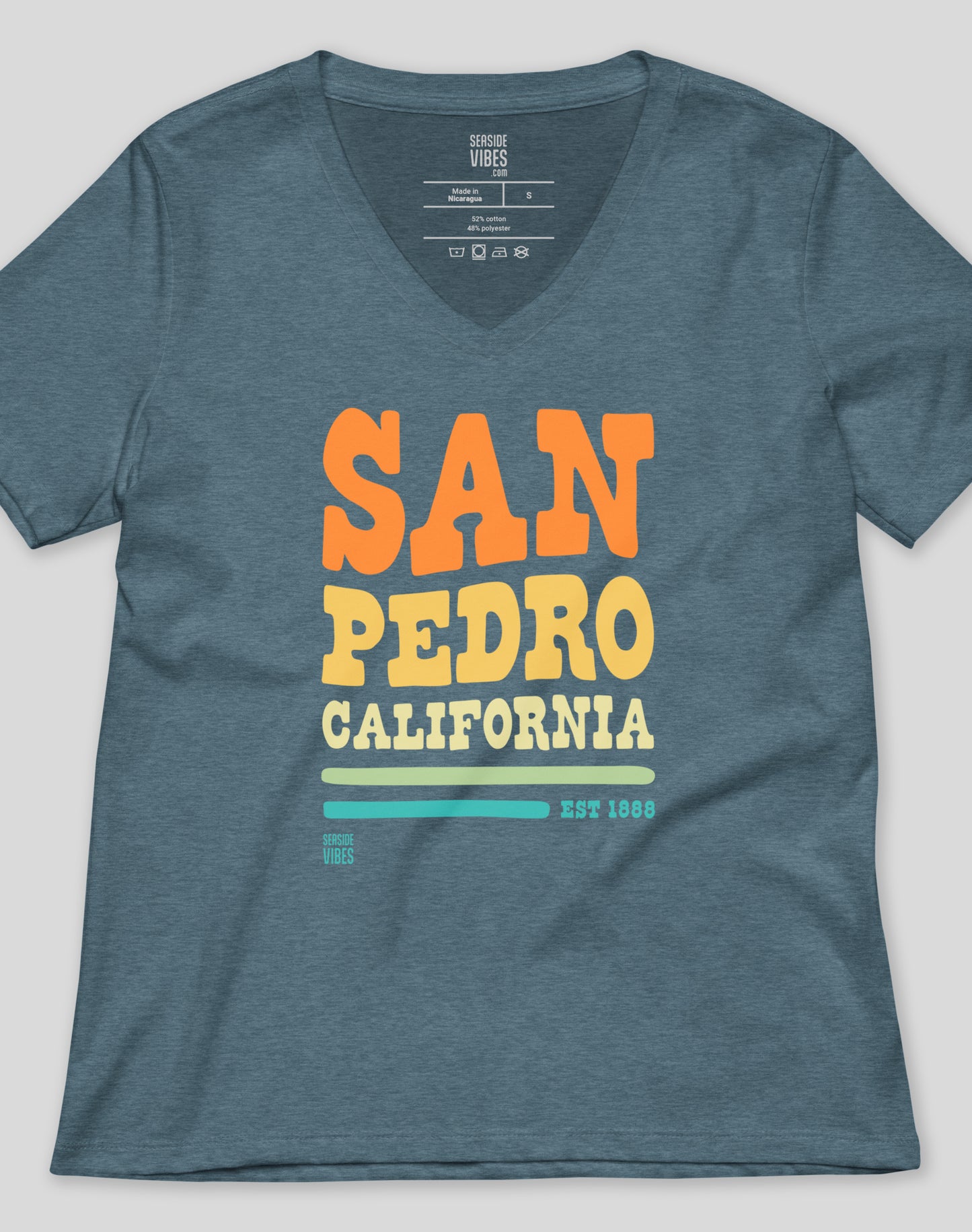 V-Neck: San Pedro Vibes Tee | Heather Slate