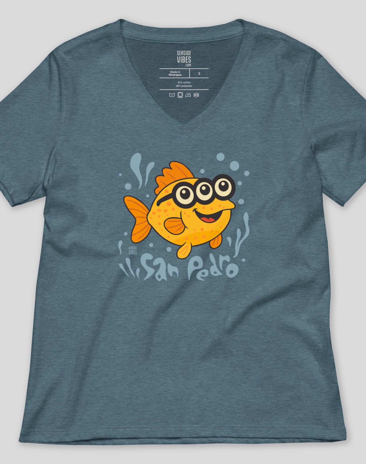 V-Neck: San Pedro 3-Eyed Flounder Tee | Heather Slate