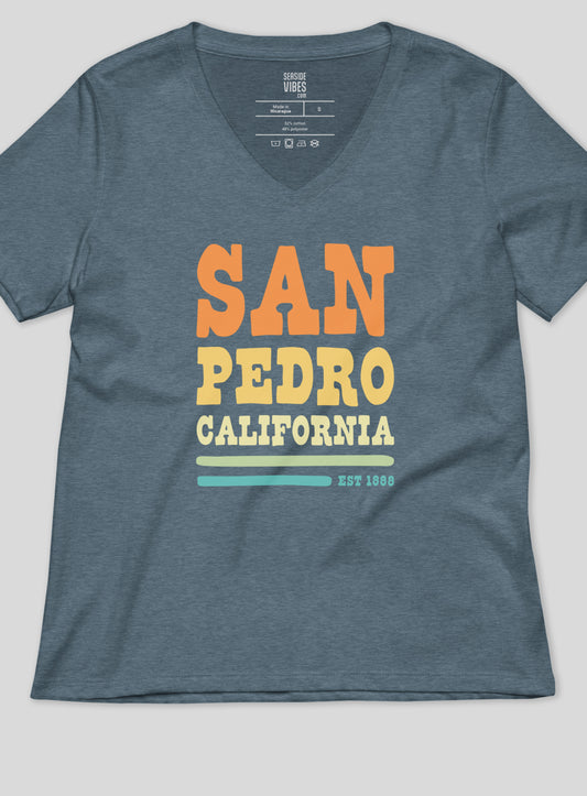 V-Neck: San Pedro Vibes Tee - Heather Slate
