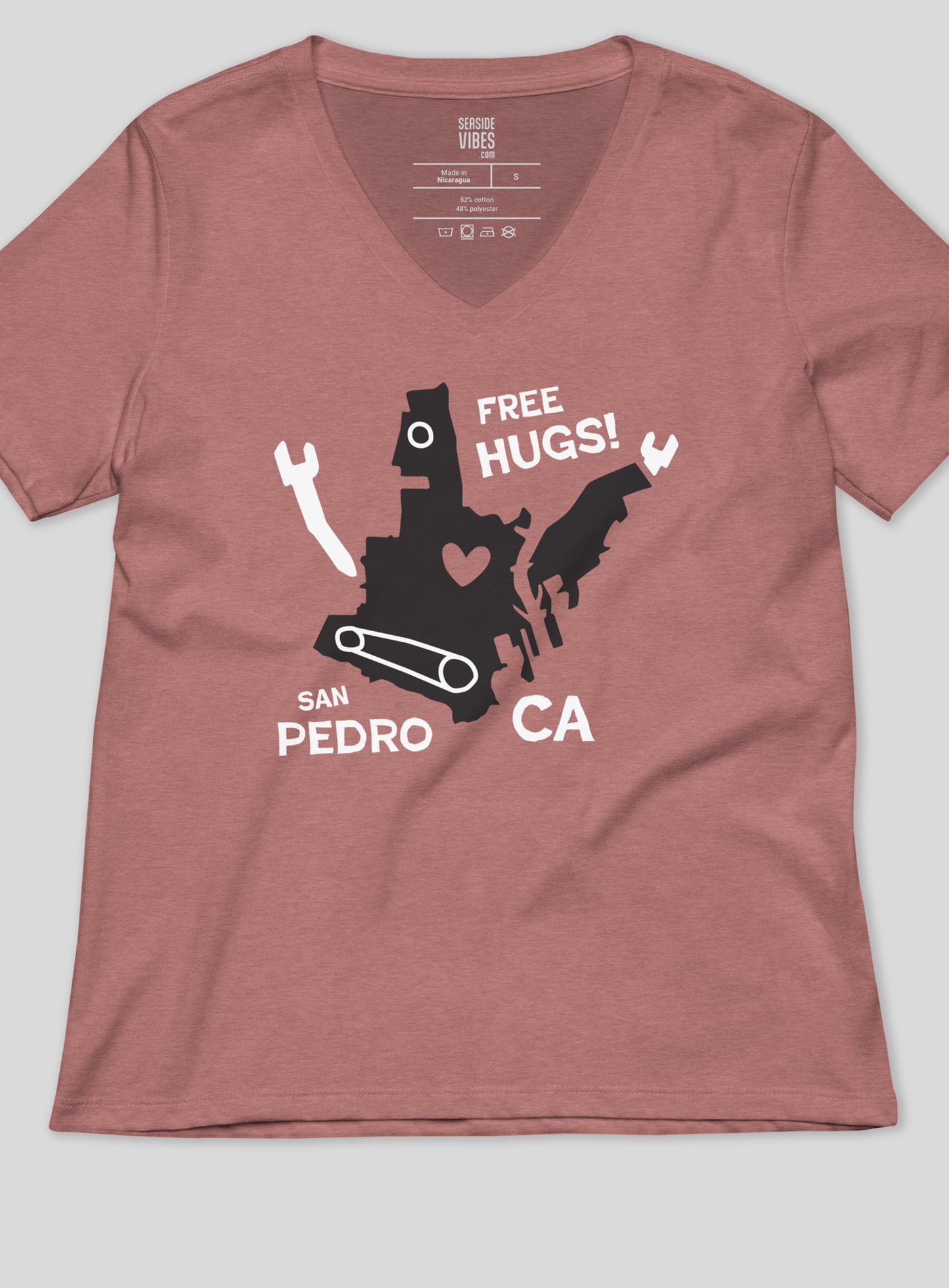 V-Neck: San Pedro Free Hugs Tee - Heather Mauve
