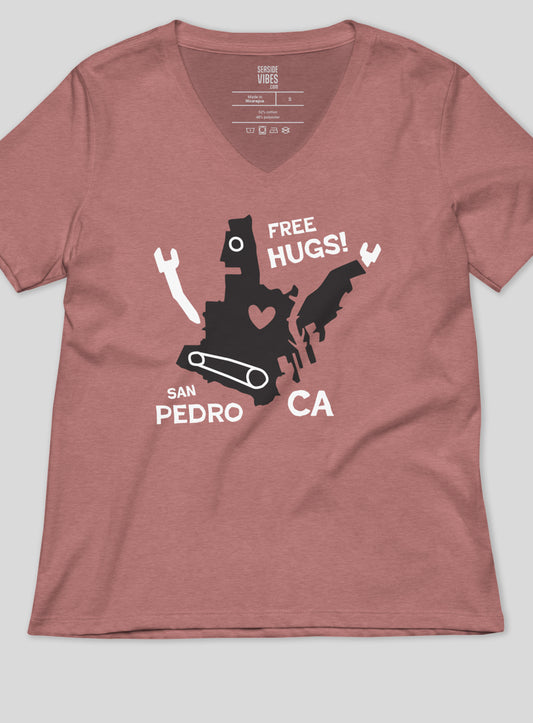 V-Neck: San Pedro Free Hugs Tee - Heather Mauve